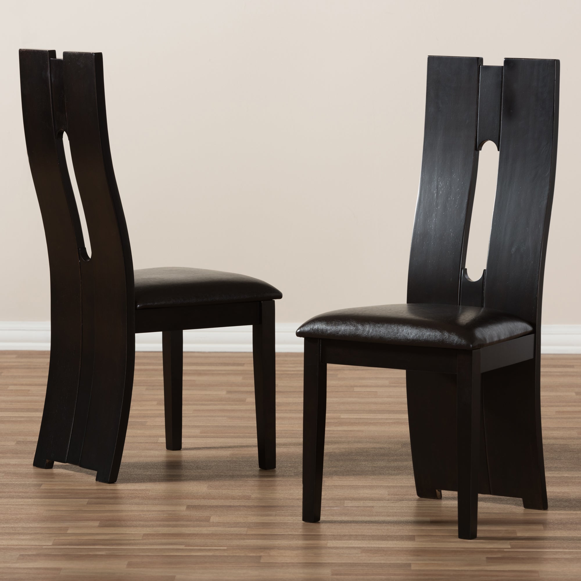 Baxton Studio Alani Modern and Contemporary Dark Brown Faux Leather Upholstered Dining Chair Set of 2