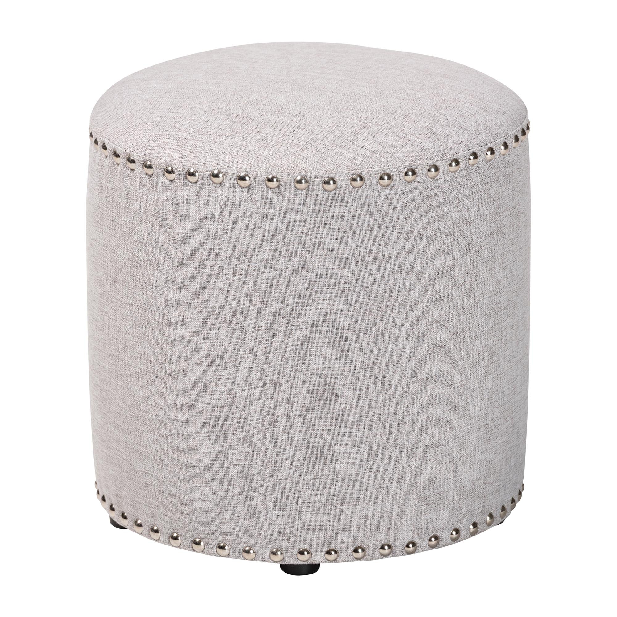 Baxton Studio Rosine Modern and Contemporary Light Grey Fabric Upholstered Nail Trim Ottoman