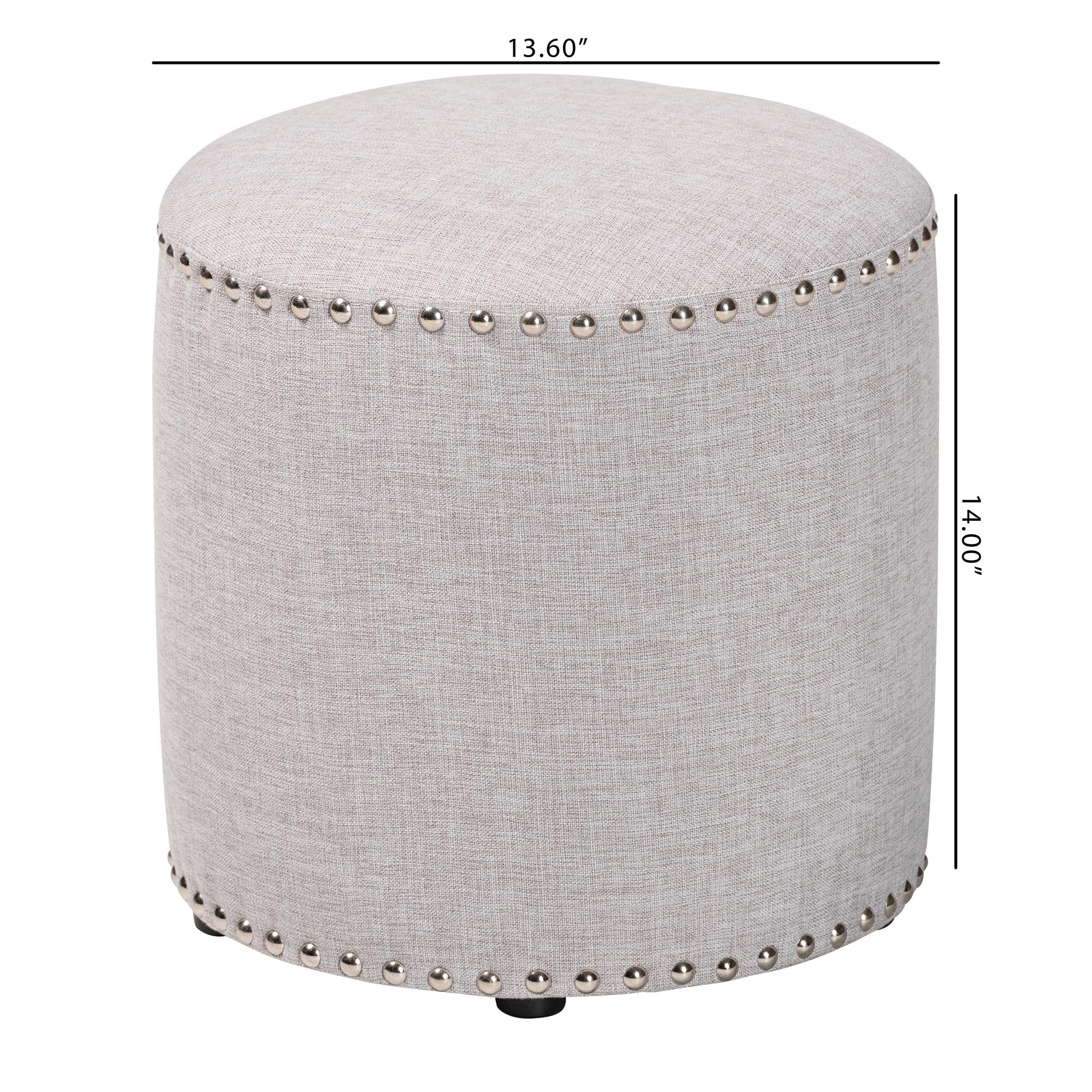 Baxton Studio Rosine Modern and Contemporary Light Grey Fabric Upholstered Nail Trim Ottoman