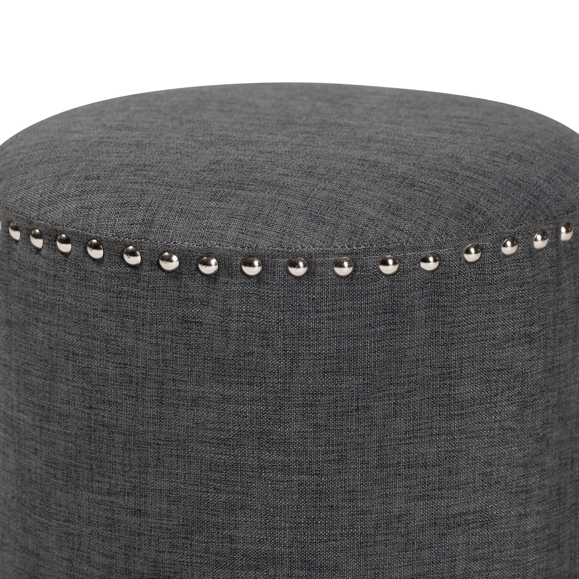 Baxton Studio Rosine Modern and Contemporary Dark Grey Fabric Upholstered Nail Trim Ottoman