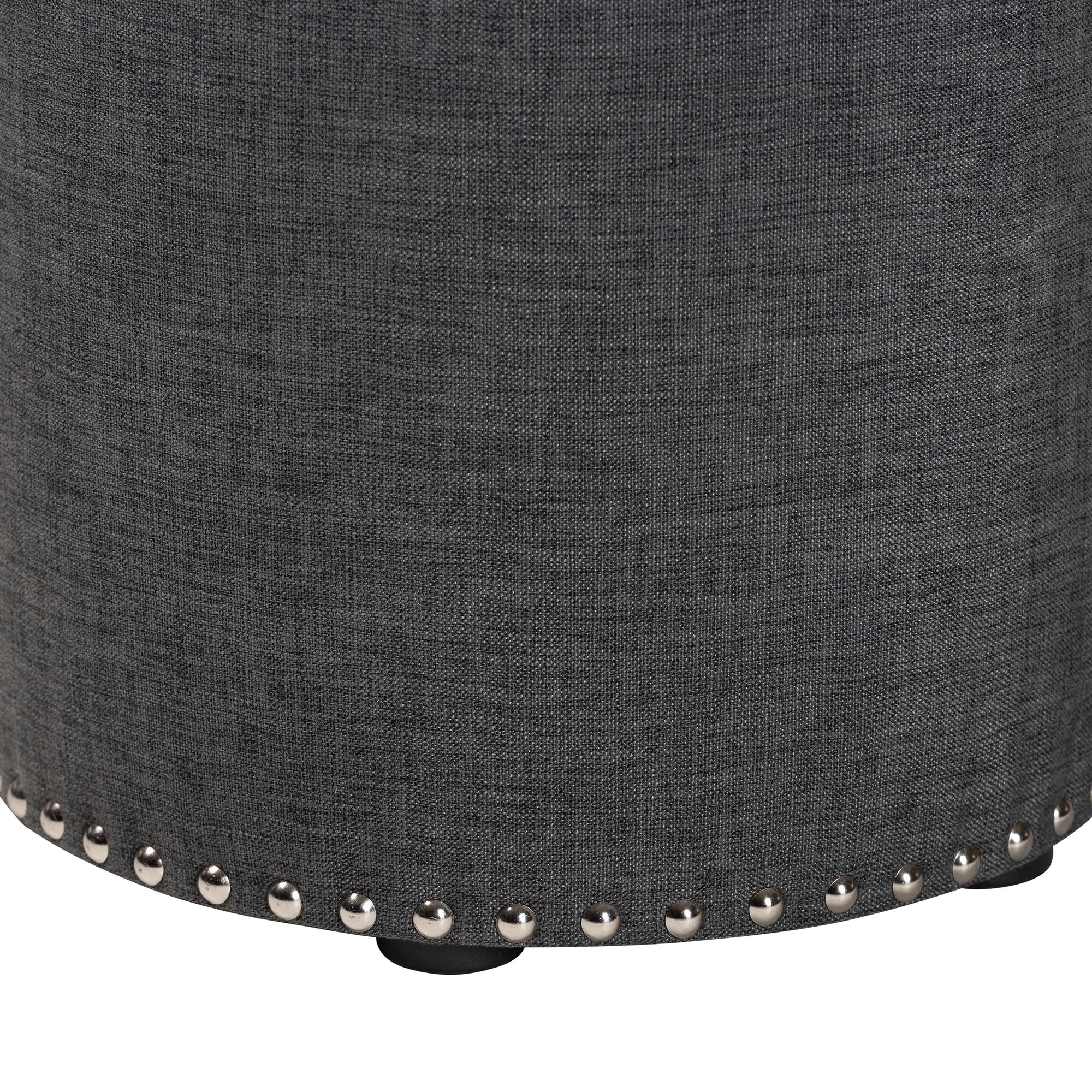 Baxton Studio Rosine Modern and Contemporary Dark Grey Fabric Upholstered Nail Trim Ottoman