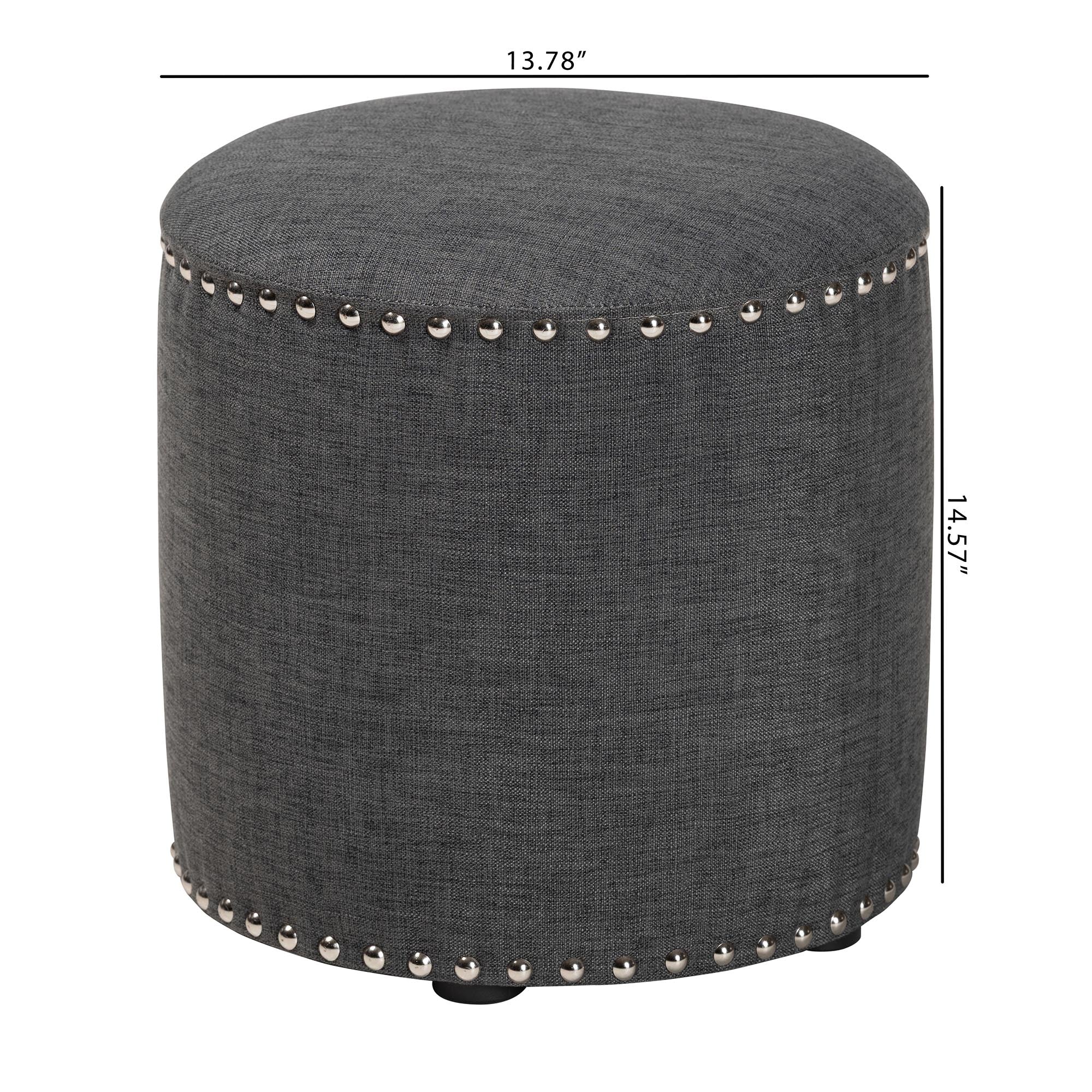 Baxton Studio Rosine Modern and Contemporary Dark Grey Fabric Upholstered Nail Trim Ottoman