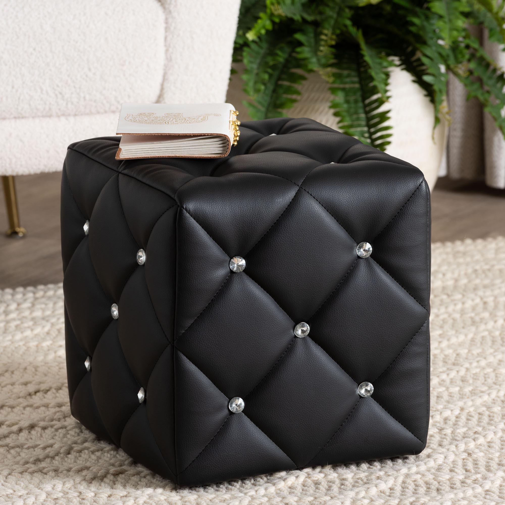 Baxton Studio Stacey Modern and Contemporary Black Faux Leather Upholstered Ottoman