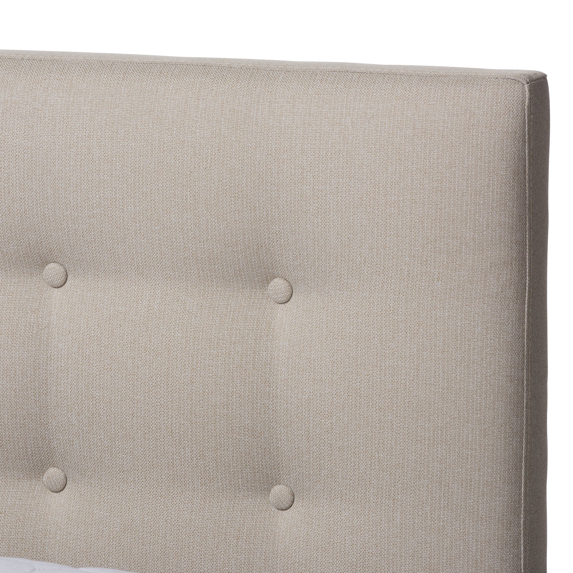 Baxton Studio Alinia Mid-century Retro Modern Light Beige Fabric Upholstered Walnut Wood King Size Platform Bed