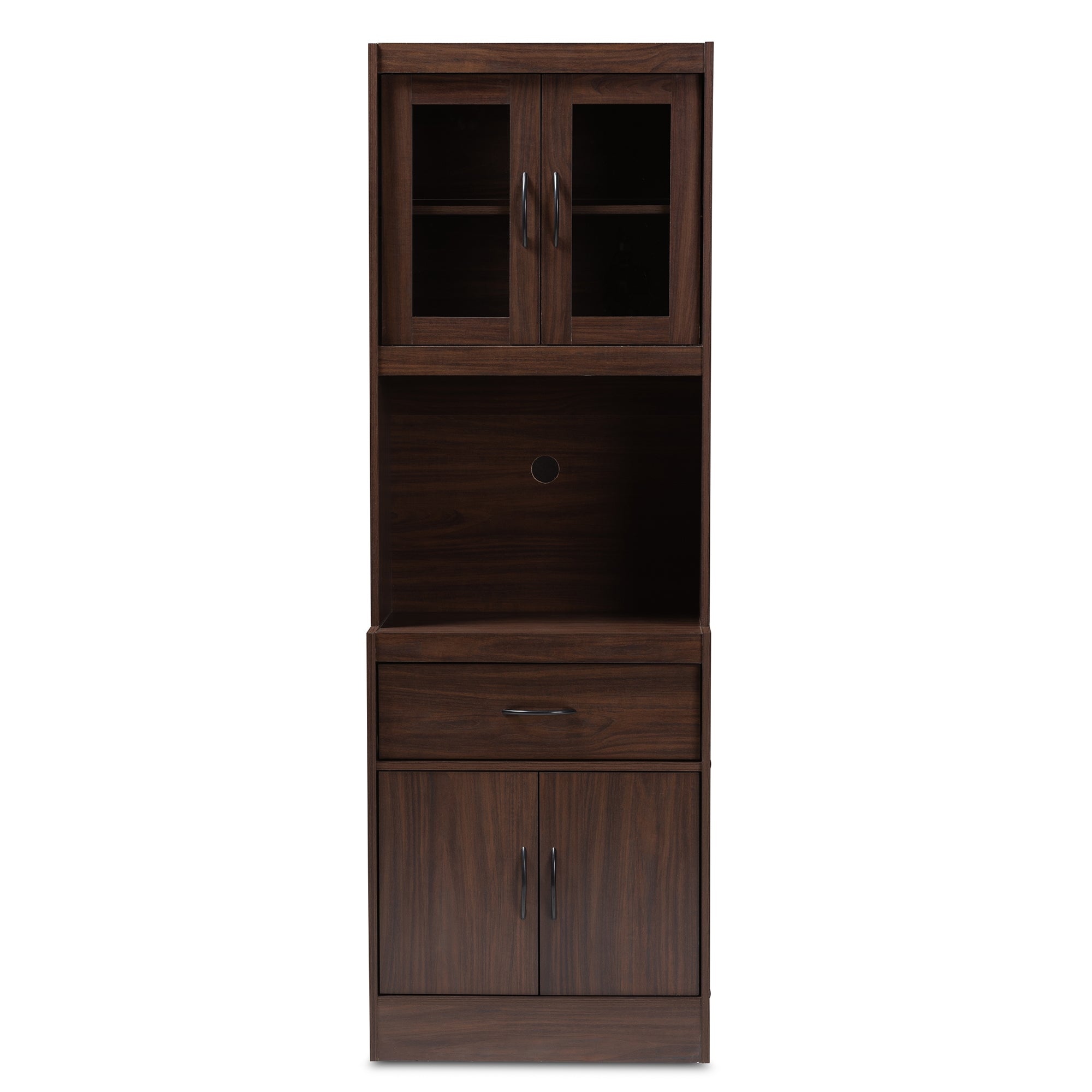 Baxton Studio Laurana Modern and Contemporary Dark Walnut Finished Kitchen Cabinet and Hutch