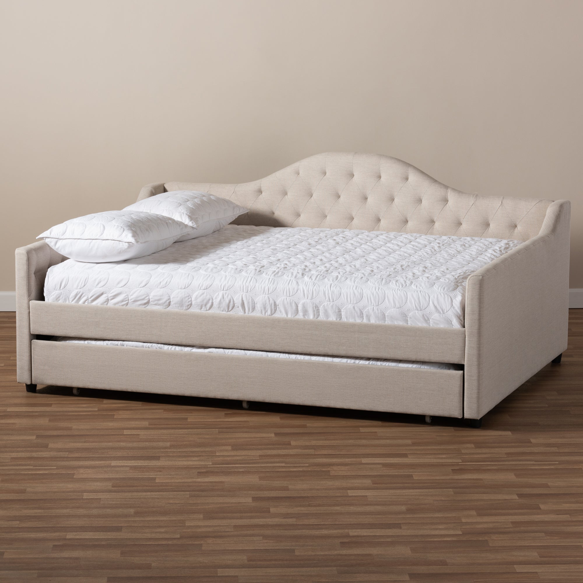 Baxton Studio Eliza Modern and Contemporary Light Beige Fabric Upholstered Queen Size Daybed with Trundle
