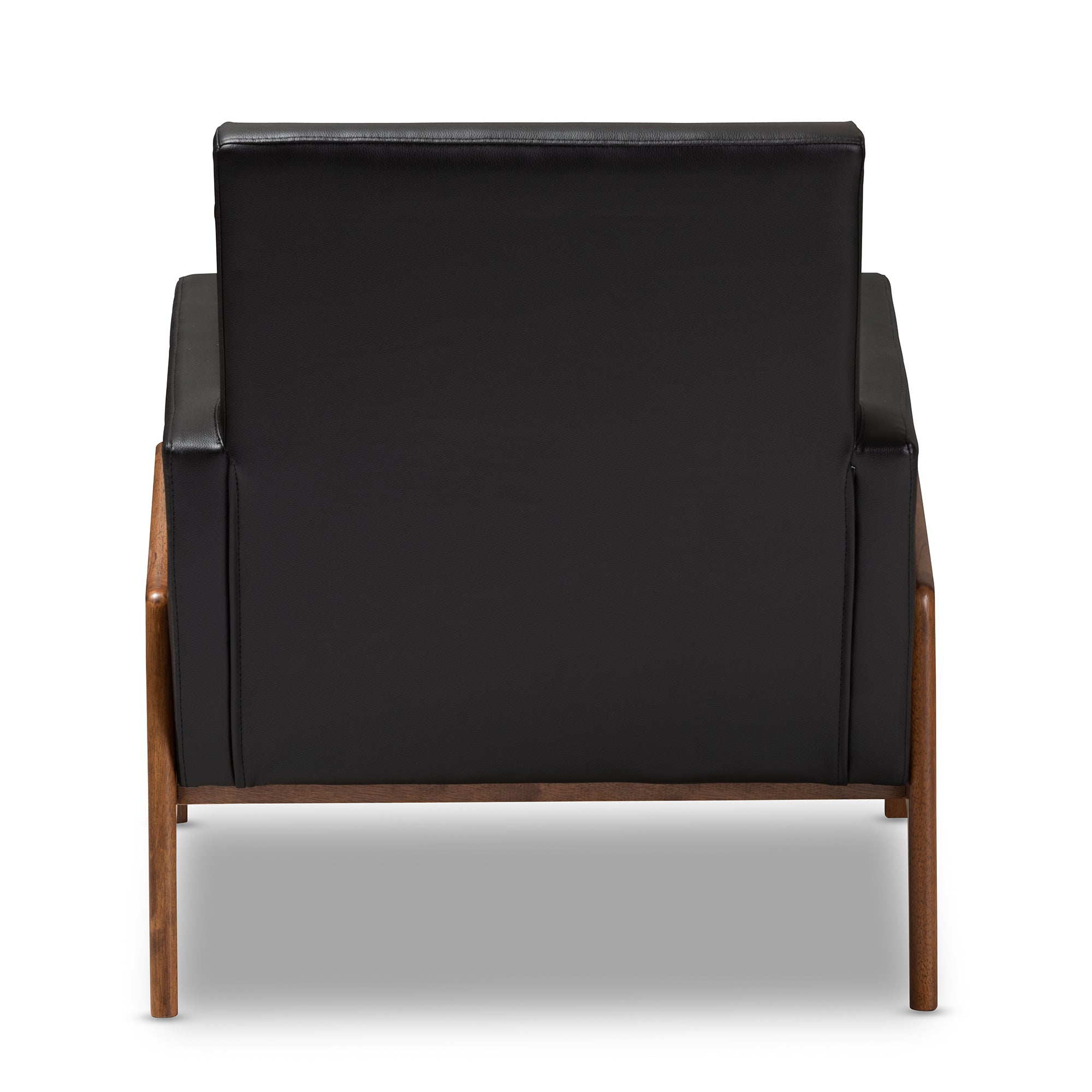 Baxton Studio Perris Mid-Century Modern Black Faux Leather Upholstered Walnut Wood Lounge Chair