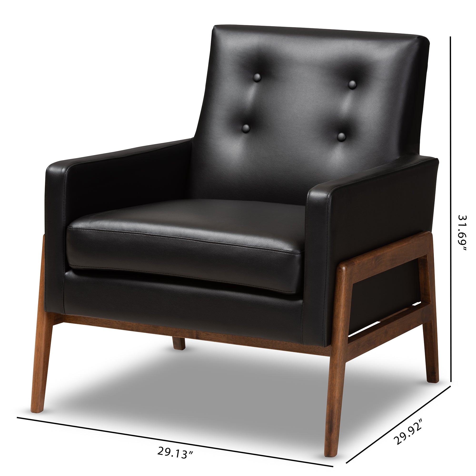 Baxton Studio Perris Mid-Century Modern Black Faux Leather Upholstered Walnut Wood Lounge Chair