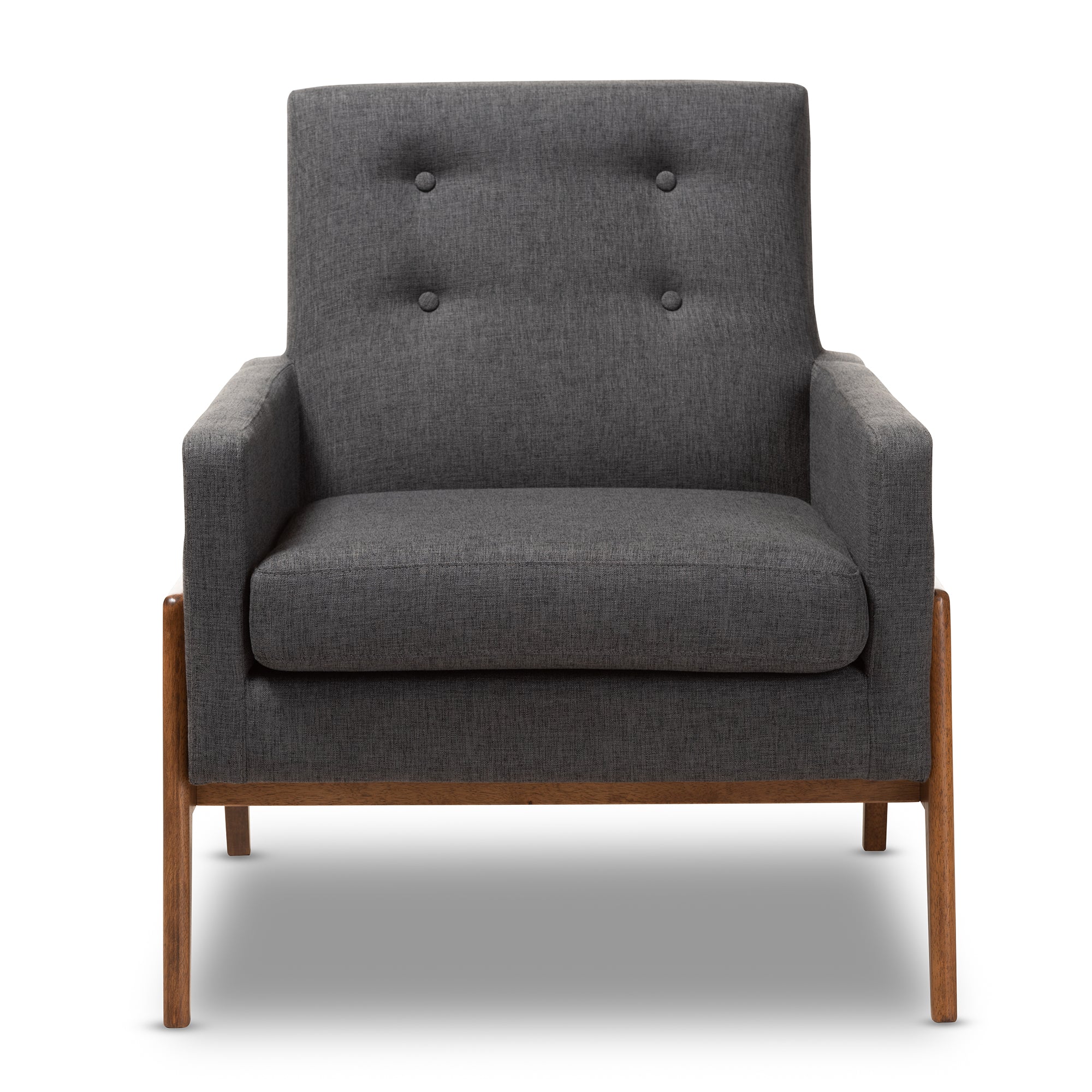 Baxton Studio Perris Mid-Century Modern Dark Grey Fabric Upholstered Walnut Wood Lounge Chair