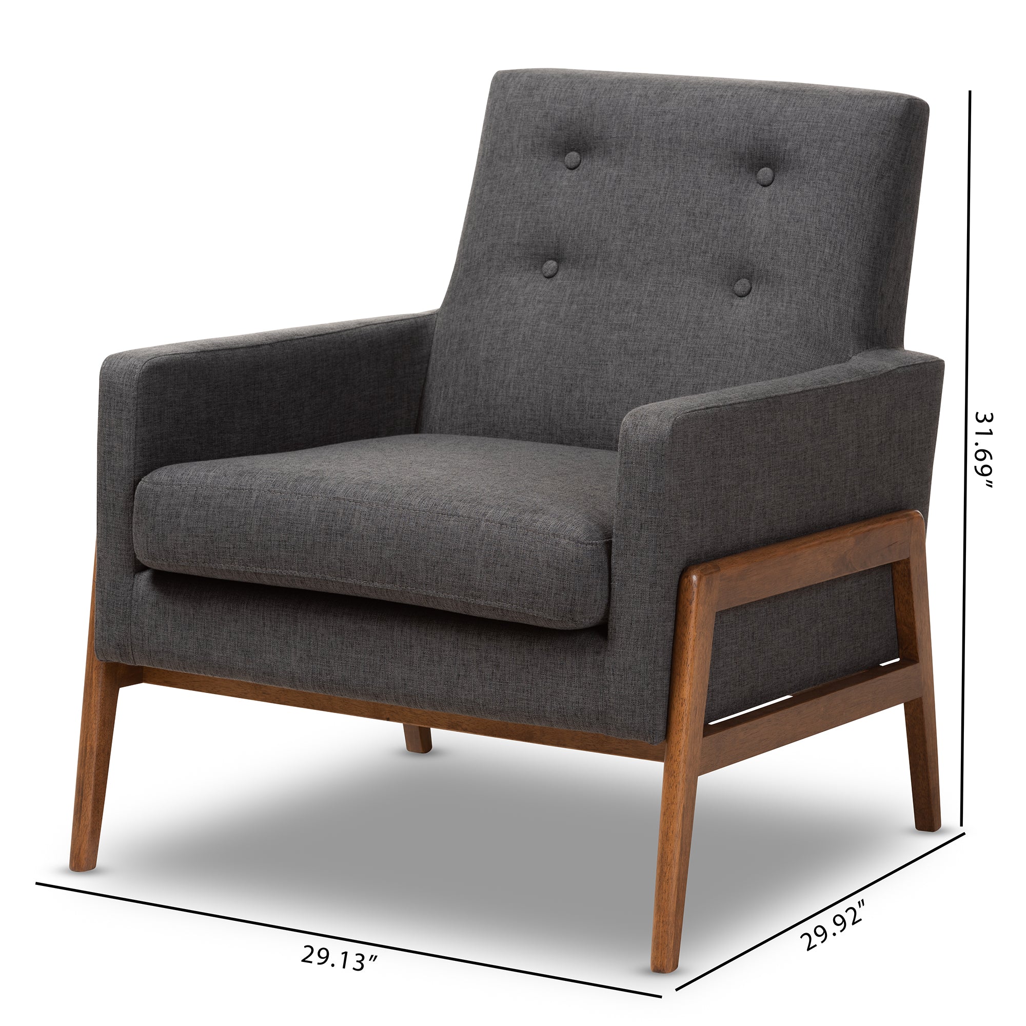 Baxton Studio Perris Mid-Century Modern Dark Grey Fabric Upholstered Walnut Wood Lounge Chair