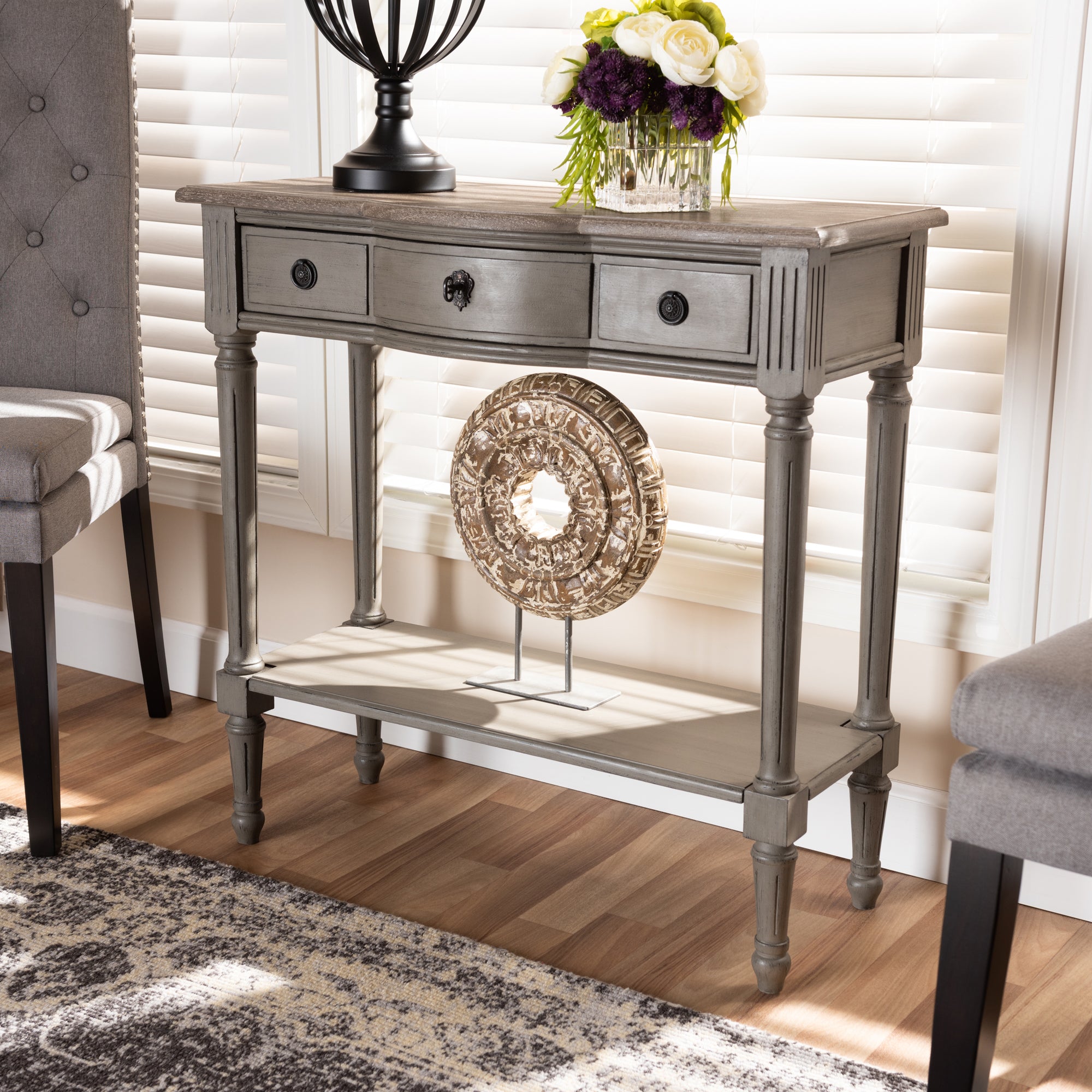 Baxton Studio Noelle French Provincial Gray Finished 1-Drawer Wood Console Table