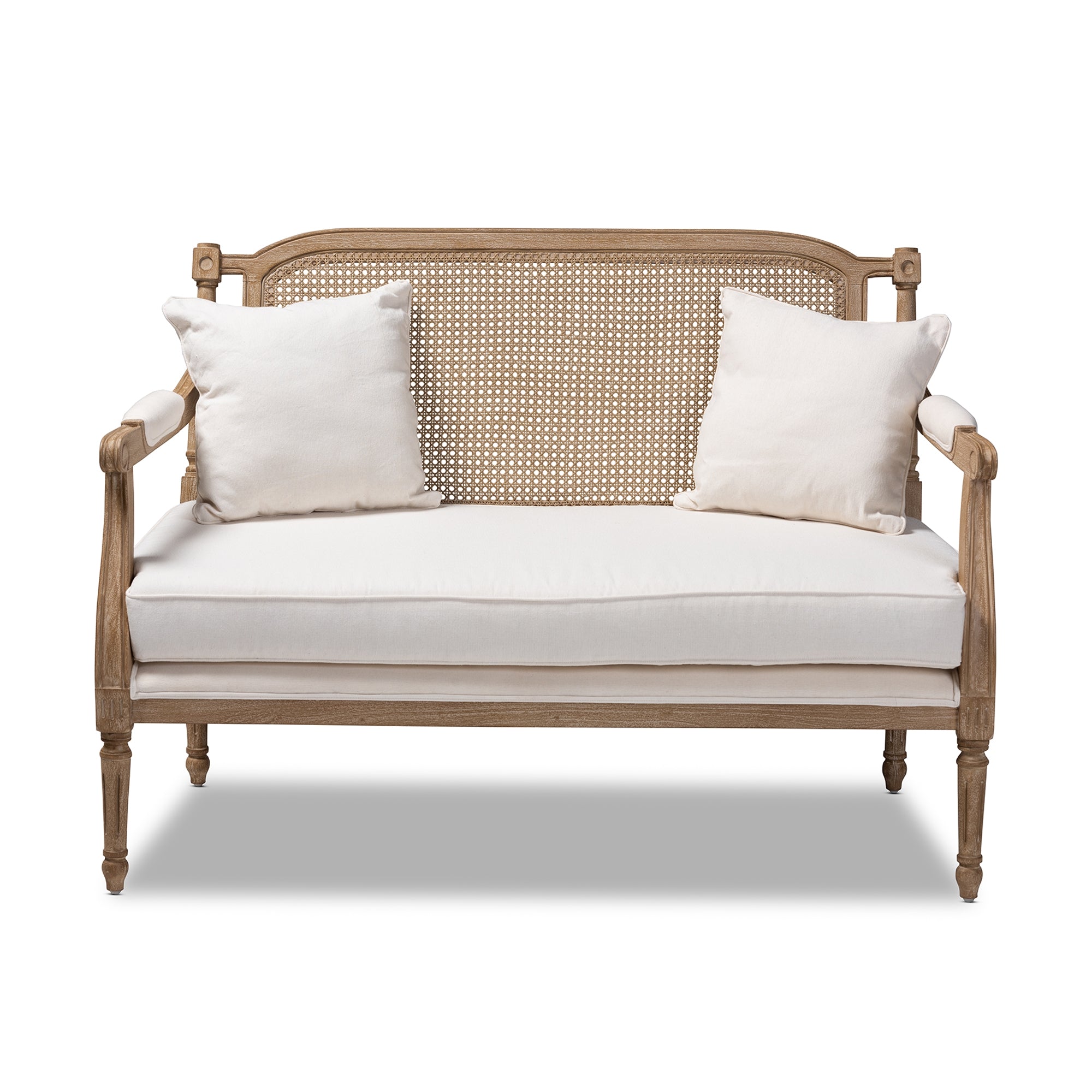 Baxton Studio Clemence French Provincial Ivory Fabric Upholstered Whitewashed Wood Loveseat