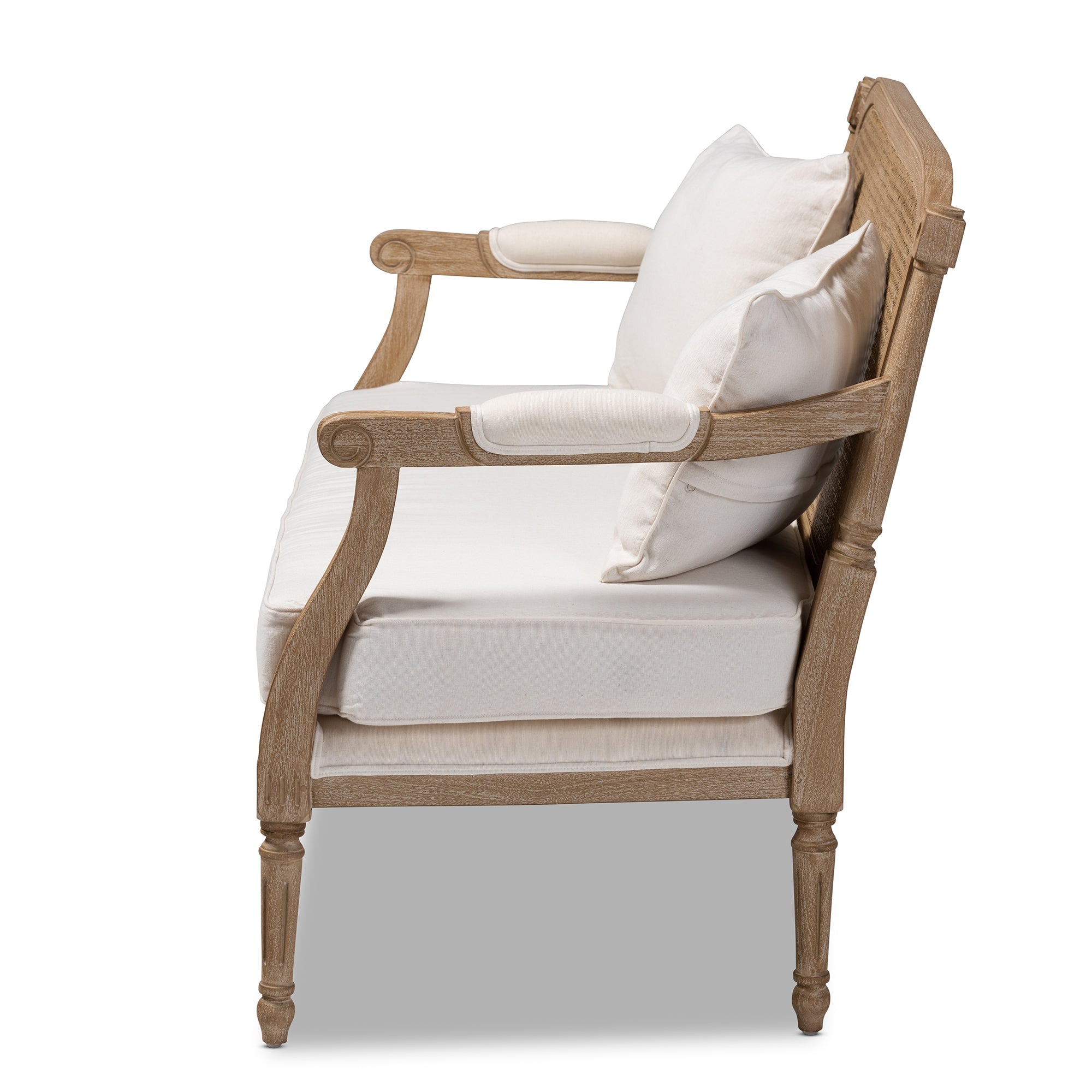 Baxton Studio Clemence French Provincial Ivory Fabric Upholstered Whitewashed Wood Loveseat