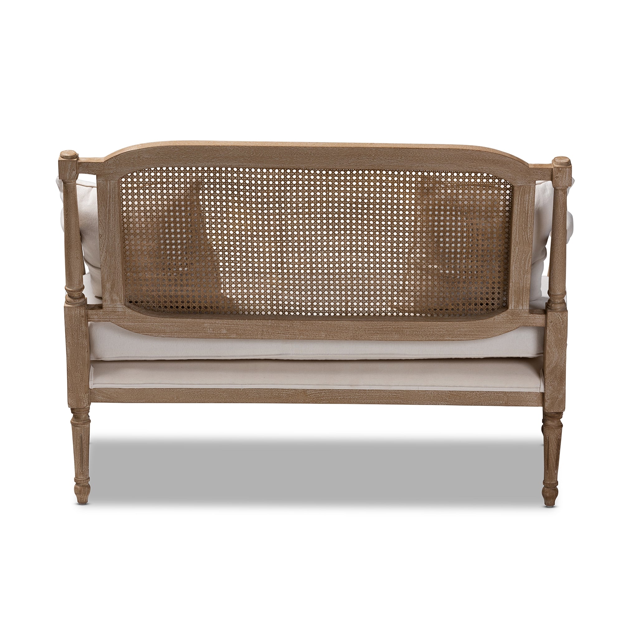 Baxton Studio Clemence French Provincial Ivory Fabric Upholstered Whitewashed Wood Loveseat