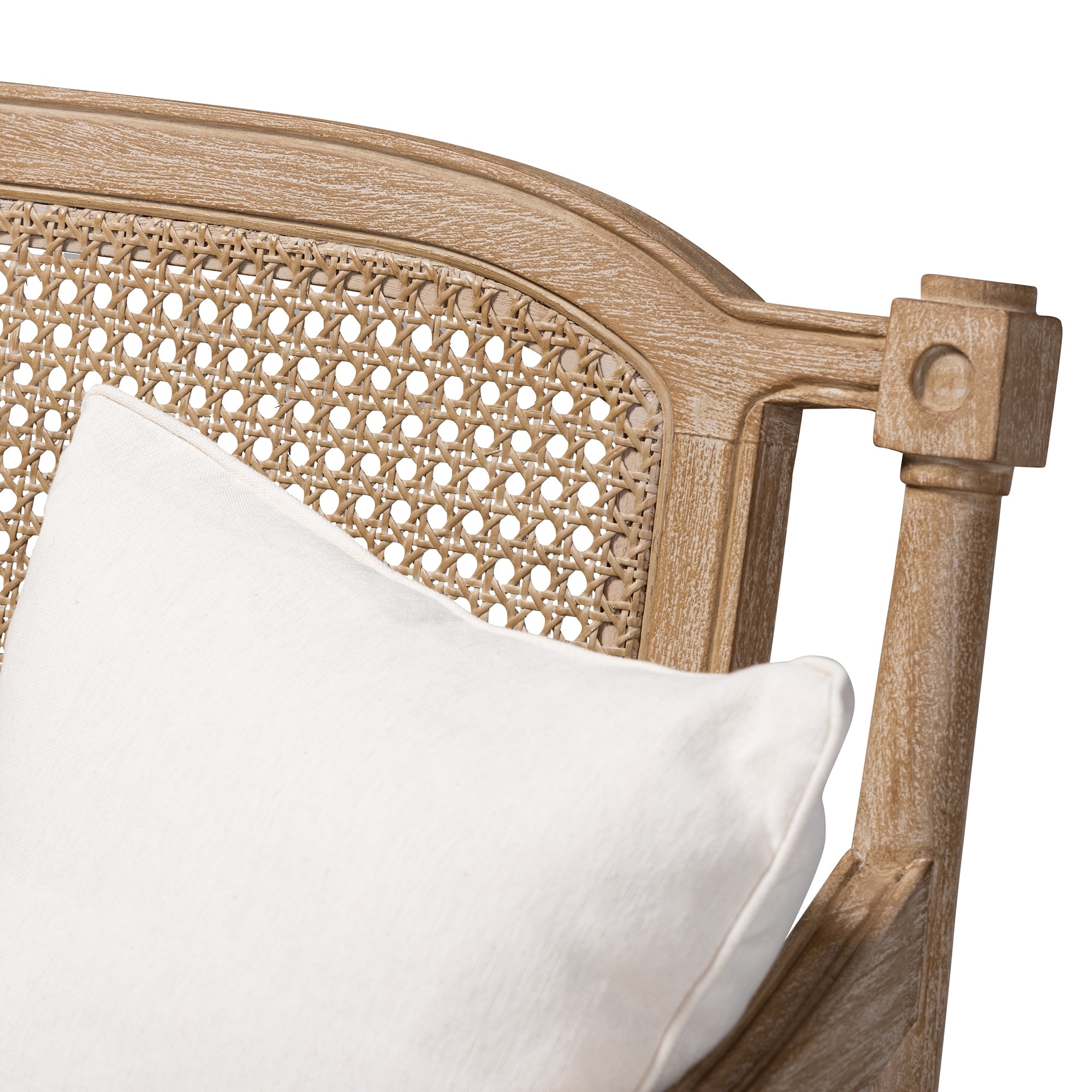 Baxton Studio Clemence French Provincial Ivory Fabric Upholstered Whitewashed Wood Loveseat
