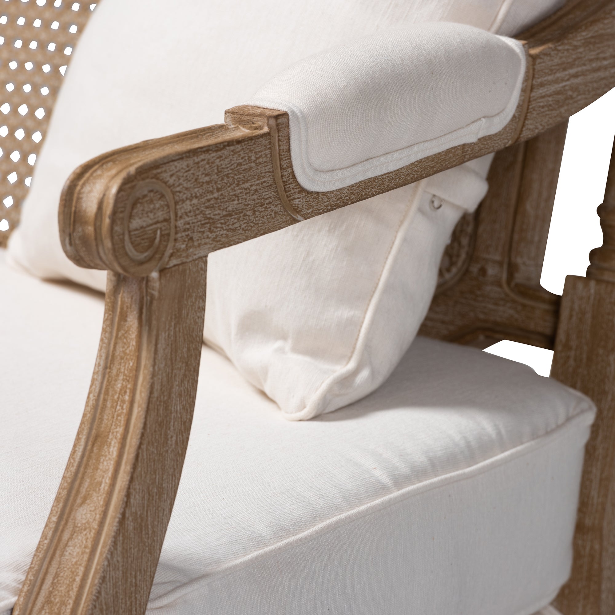 Baxton Studio Clemence French Provincial Ivory Fabric Upholstered Whitewashed Wood Loveseat