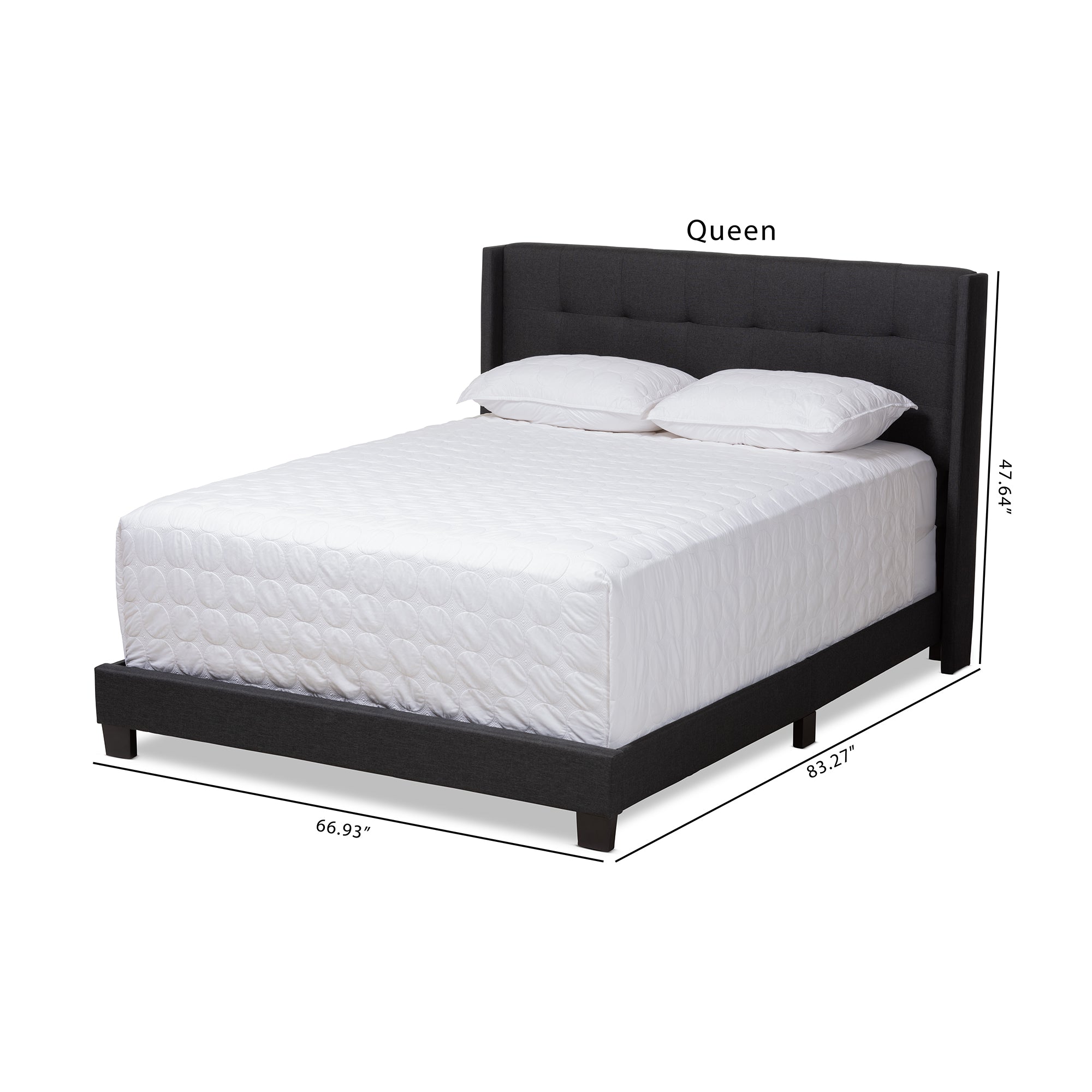 Baxton Studio Lisette Modern and Contemporary Charcoal Grey Fabric Upholstered Queen Size Bed