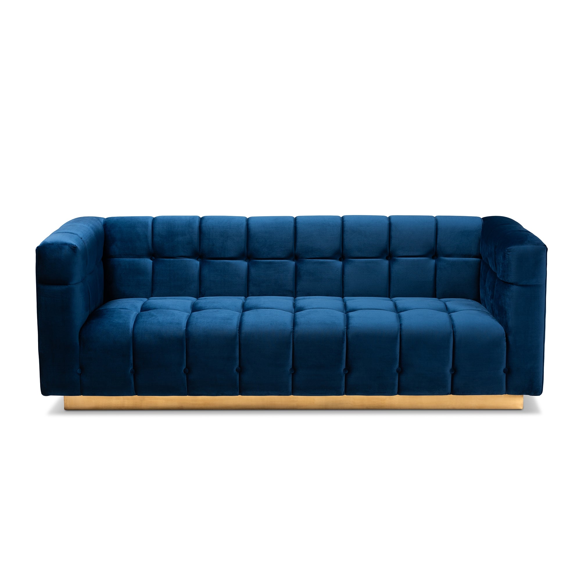 Baxton Studio Loreto Glam and Luxe Navy Blue Velvet Fabric Upholstered Brushed Gold Finished Sofa