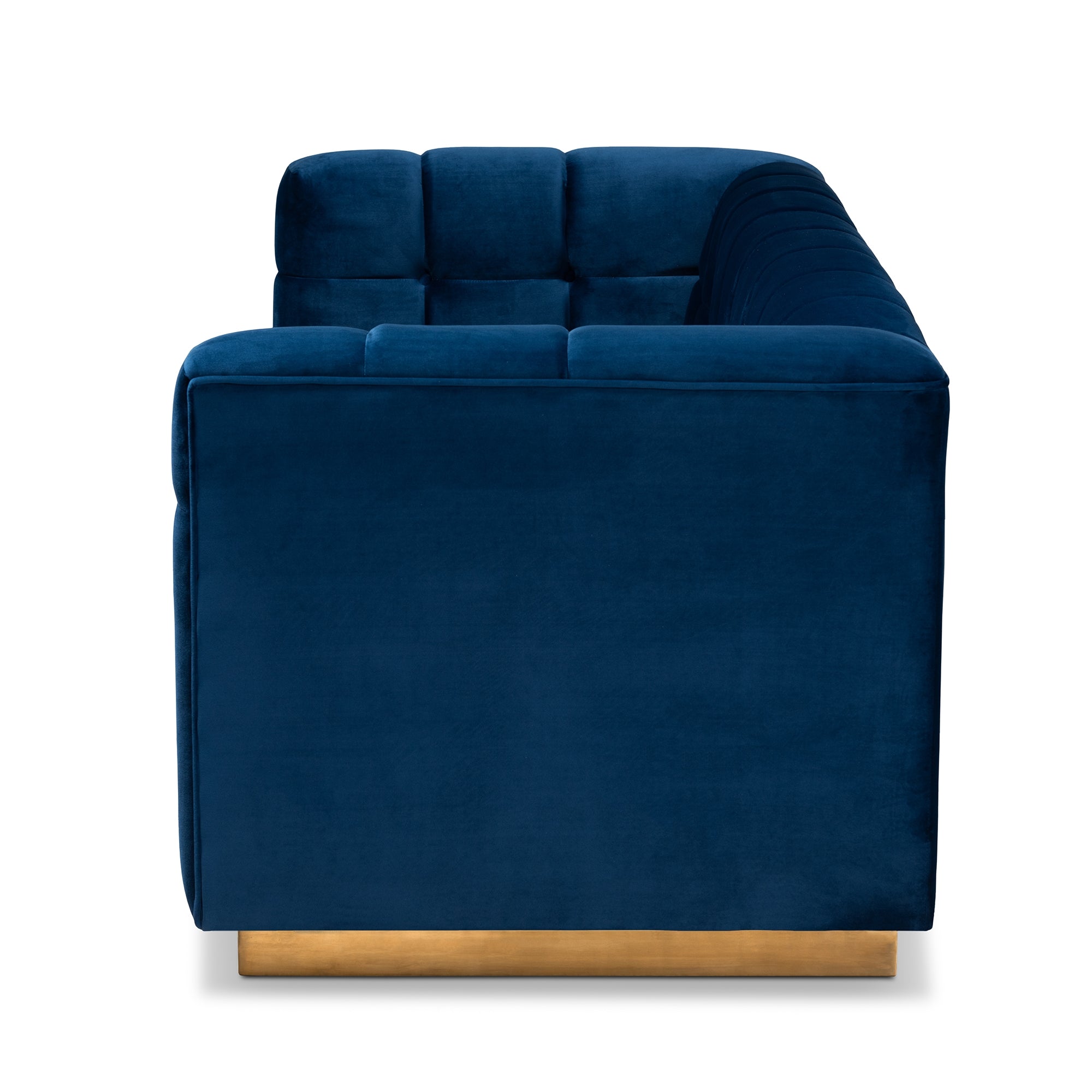 Baxton Studio Loreto Glam and Luxe Navy Blue Velvet Fabric Upholstered Brushed Gold Finished Sofa