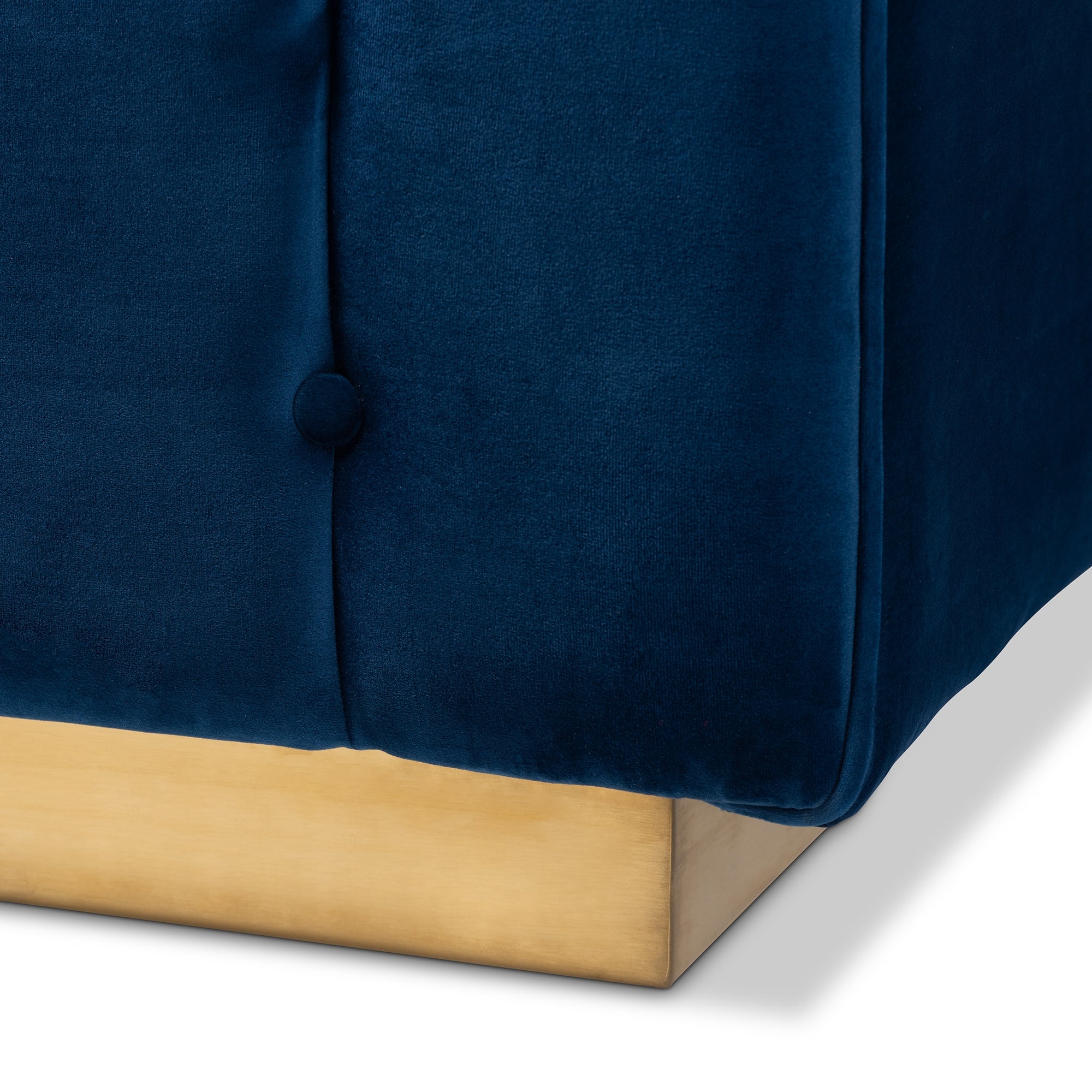 Baxton Studio Loreto Glam and Luxe Navy Blue Velvet Fabric Upholstered Brushed Gold Finished Sofa