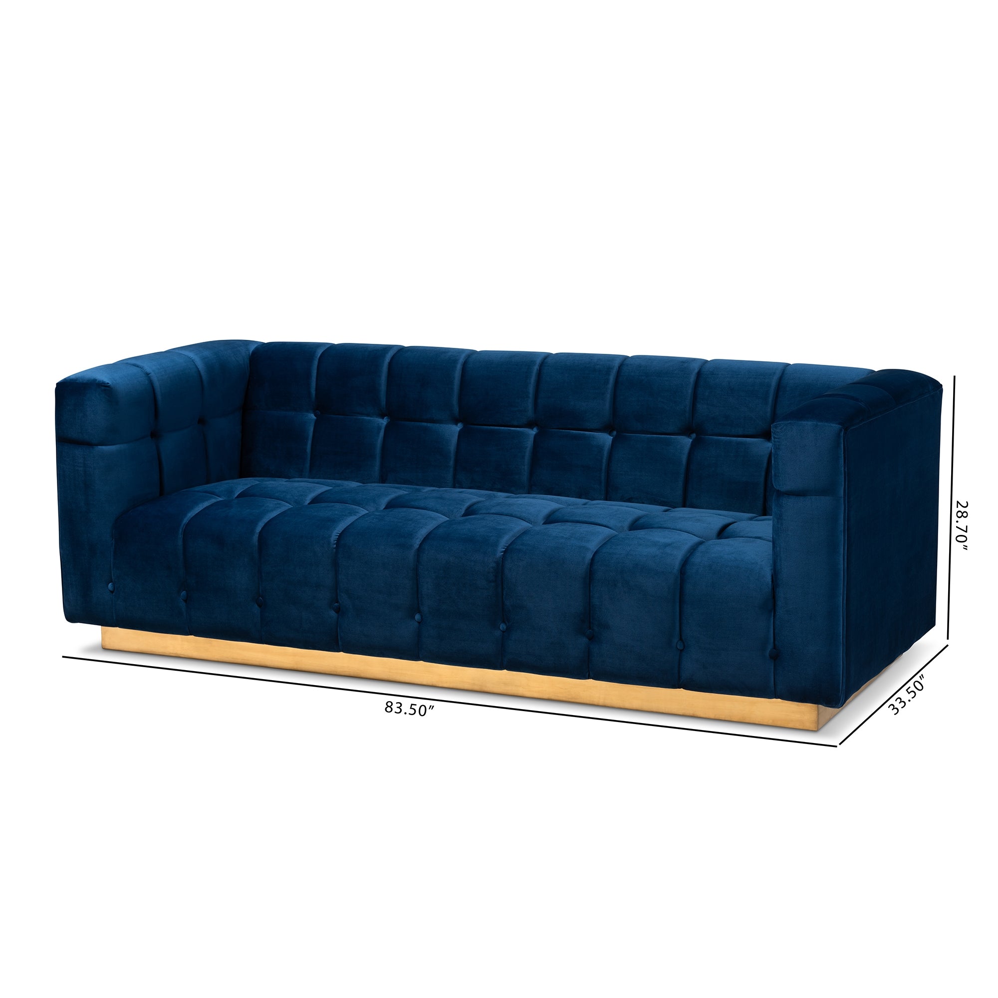 Baxton Studio Loreto Glam and Luxe Navy Blue Velvet Fabric Upholstered Brushed Gold Finished Sofa