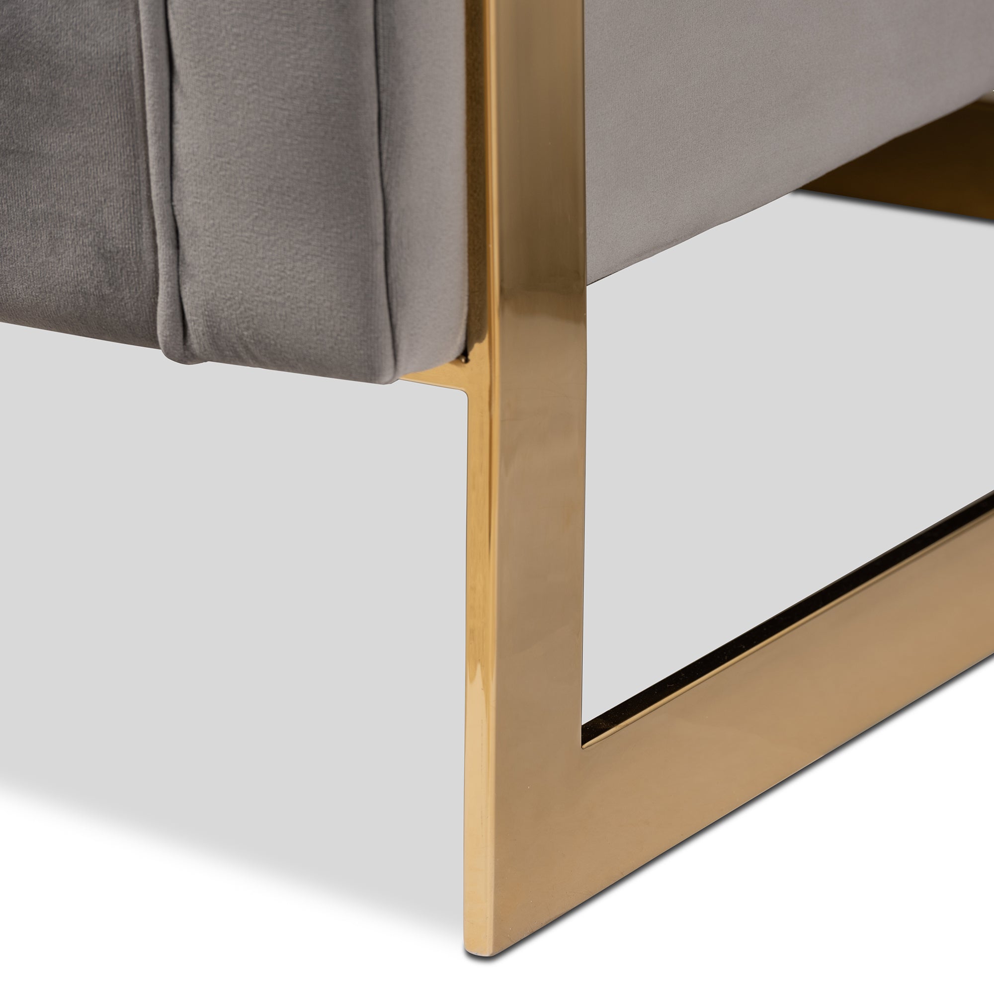 Baxton Studio Ambra Glam and Luxe Grey Velvet Fabric Upholstered and Button Tufted Sofa with Gold-Tone Frame