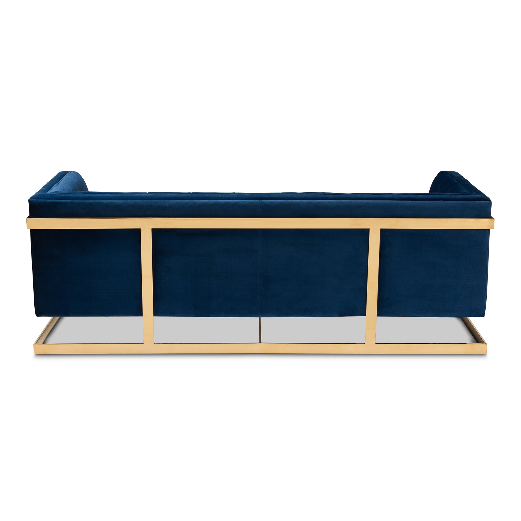 Baxton Studio Ambra Glam and Luxe Navy Blue Velvet Fabric Upholstered and Button Tufted Gold Sofa with Gold-Tone Frame