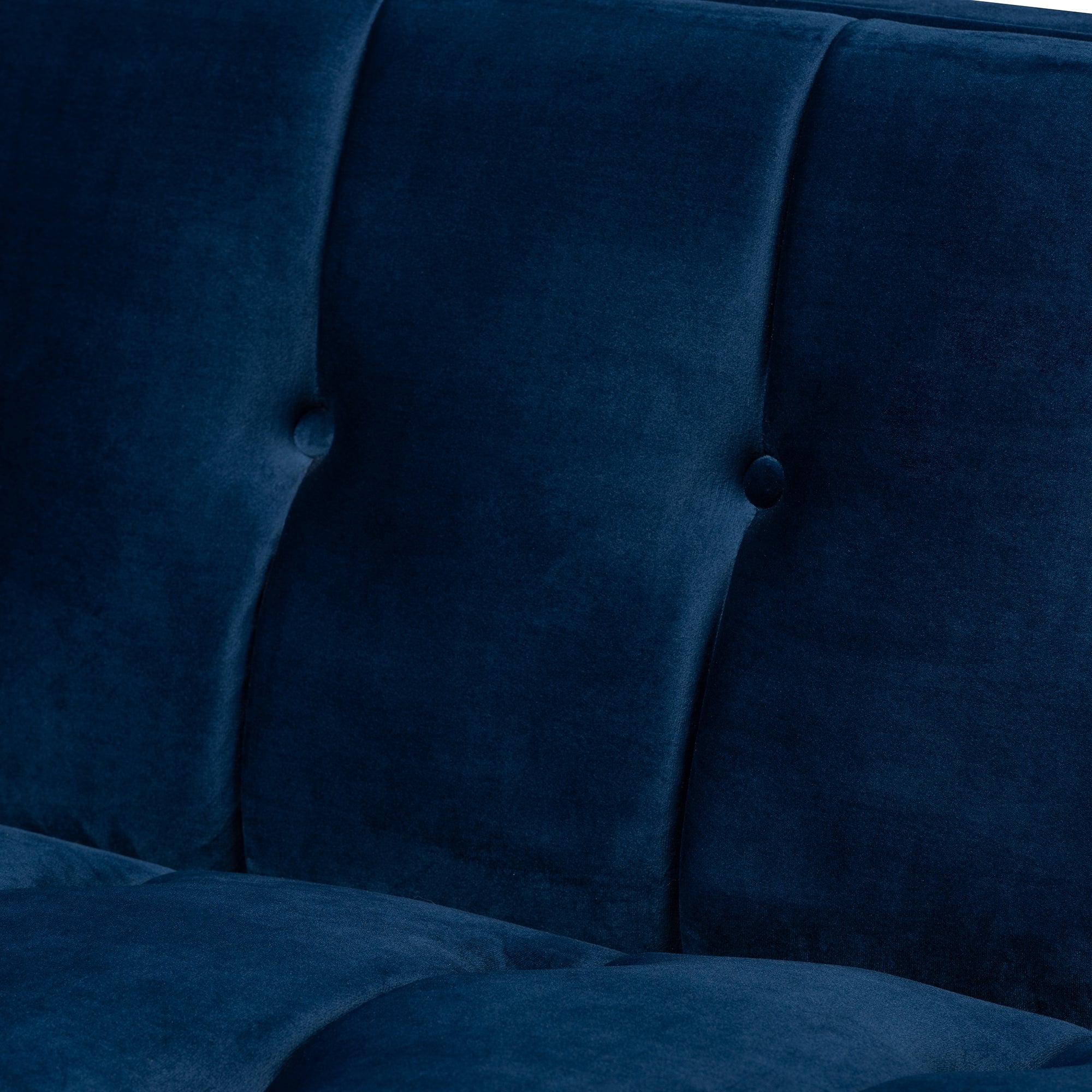 Baxton Studio Ambra Glam and Luxe Navy Blue Velvet Fabric Upholstered and Button Tufted Gold Sofa with Gold-Tone Frame