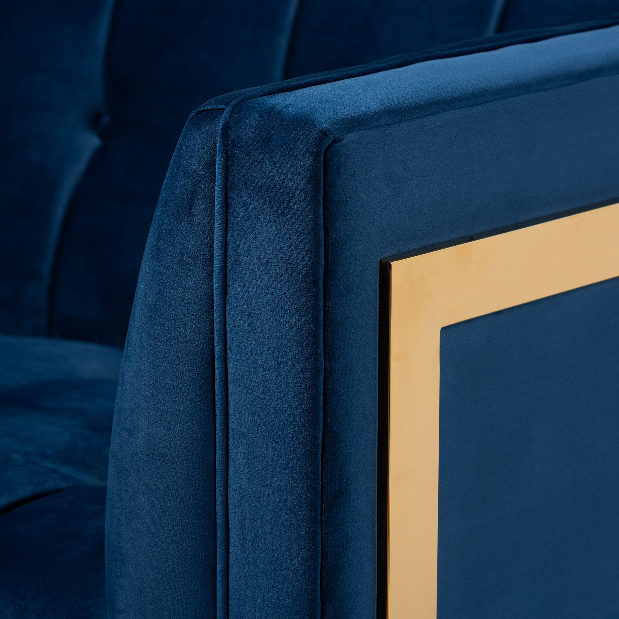 Baxton Studio Ambra Glam and Luxe Navy Blue Velvet Fabric Upholstered and Button Tufted Gold Sofa with Gold-Tone Frame