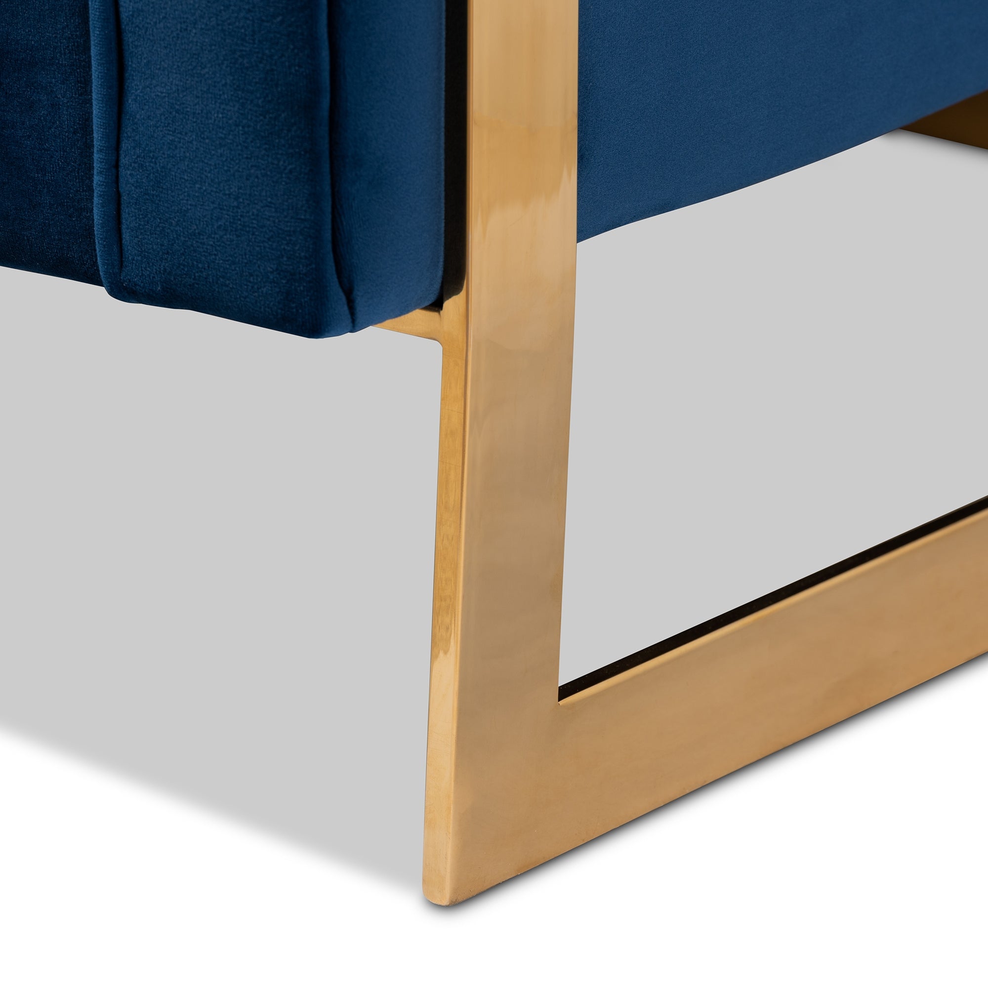 Baxton Studio Ambra Glam and Luxe Navy Blue Velvet Fabric Upholstered and Button Tufted Gold Sofa with Gold-Tone Frame