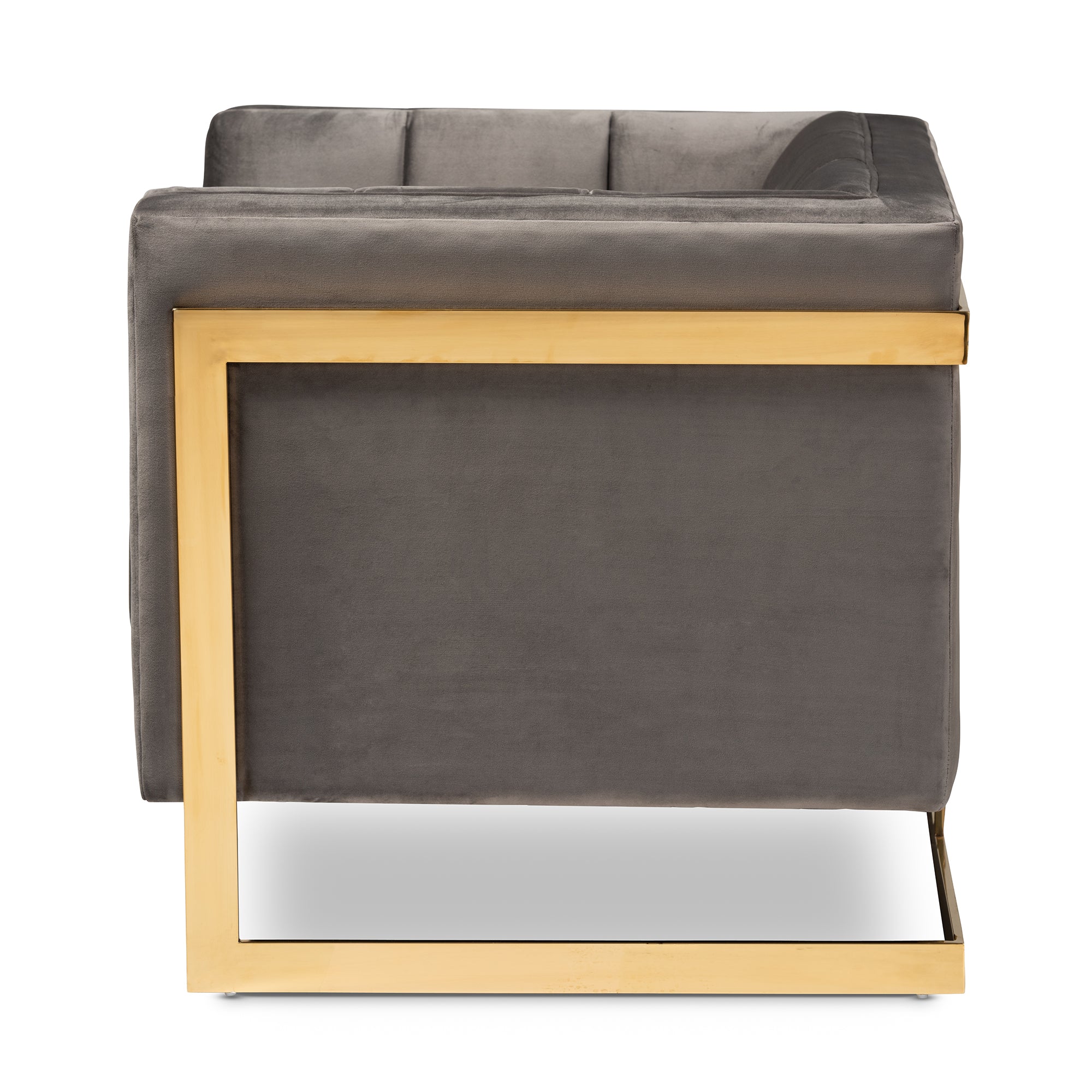 Baxton Studio Ambra Glam and Luxe Grey Velvet Fabric Upholstered and Button Tufted Armchair with Gold-Tone Frame