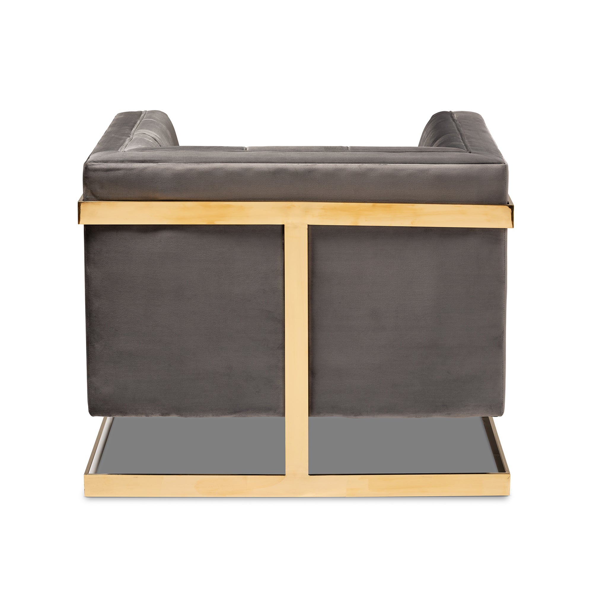 Baxton Studio Ambra Glam and Luxe Grey Velvet Fabric Upholstered and Button Tufted Armchair with Gold-Tone Frame