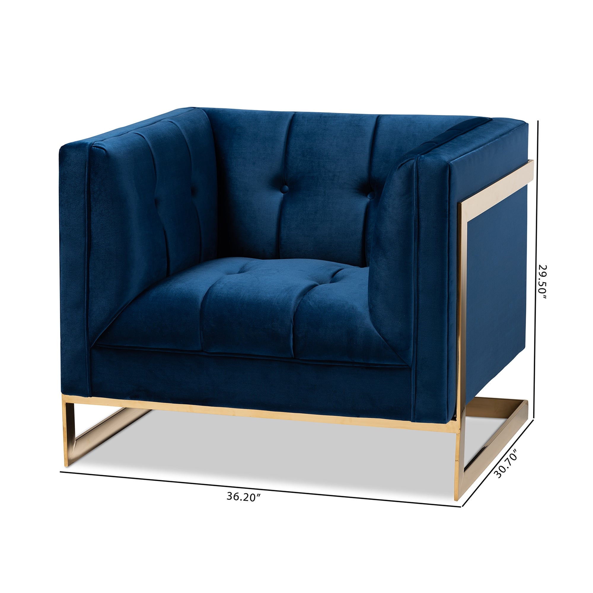 Baxton Studio Ambra Glam and Luxe Navy Blue Velvet Fabric Upholstered and Button Tufted Armchair with Gold-Tone Frame