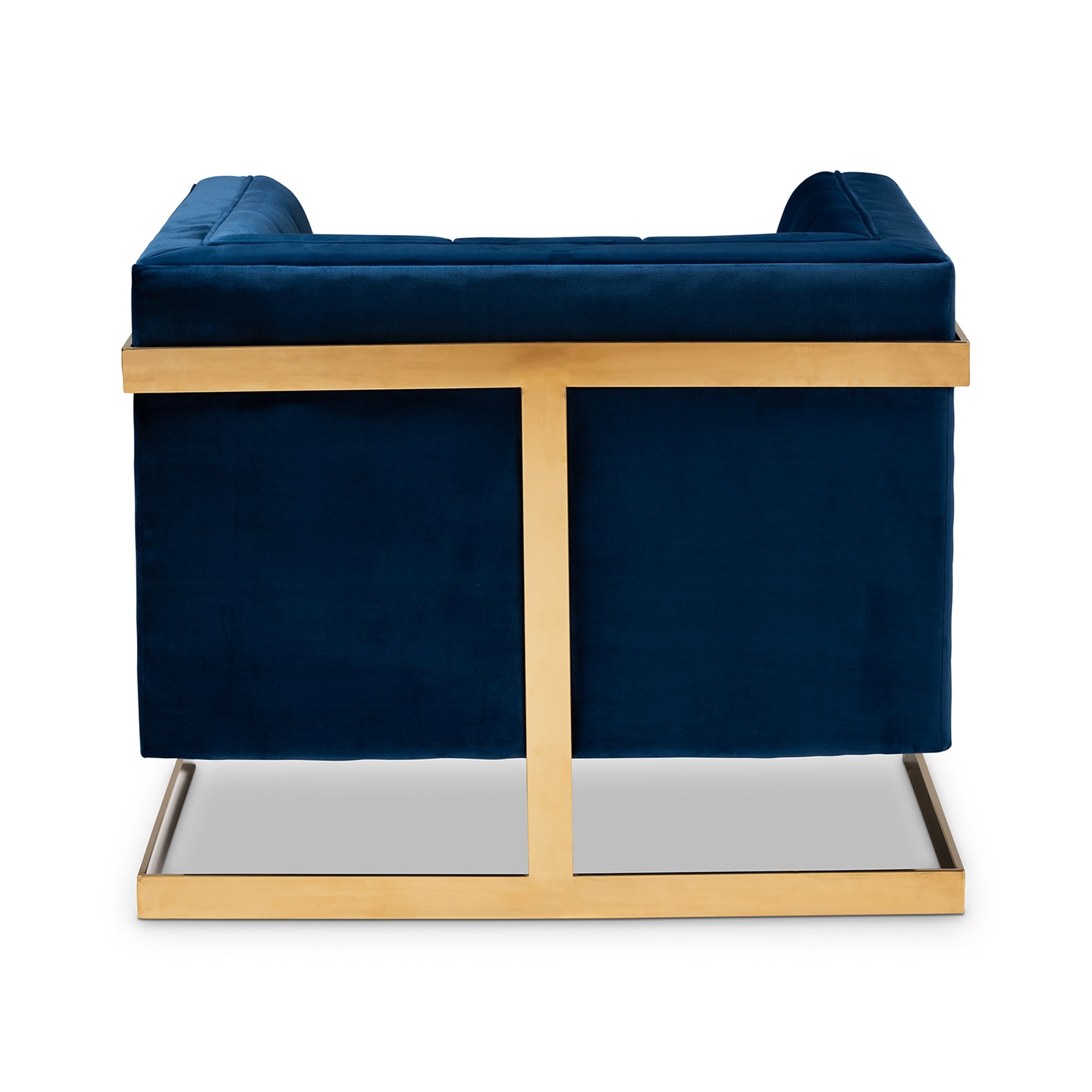 Baxton Studio Ambra Glam and Luxe Navy Blue Velvet Fabric Upholstered and Button Tufted Armchair with Gold-Tone Frame