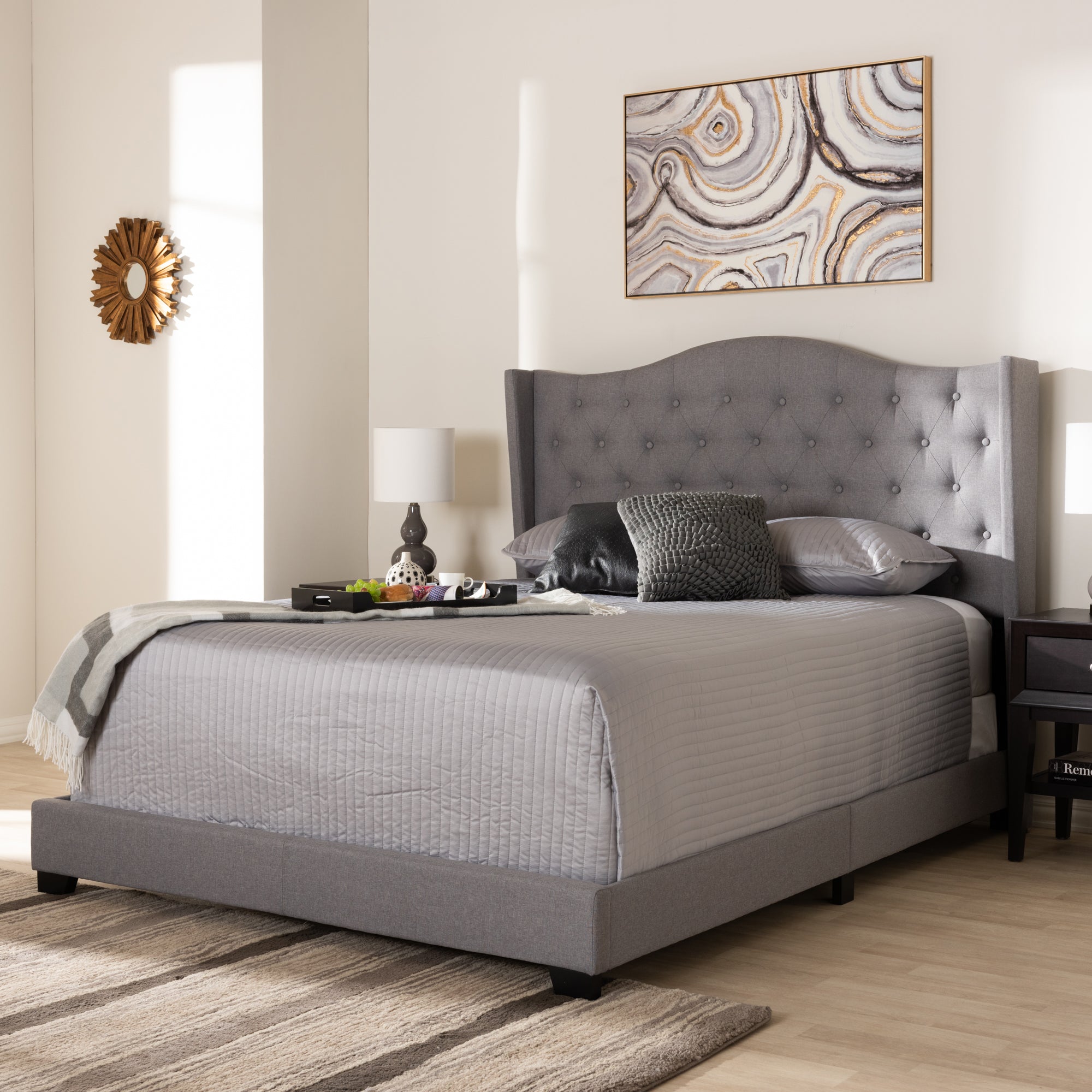 Baxton Studio Alesha Modern and Contemporary Grey Fabric Upholstered King Size Bed