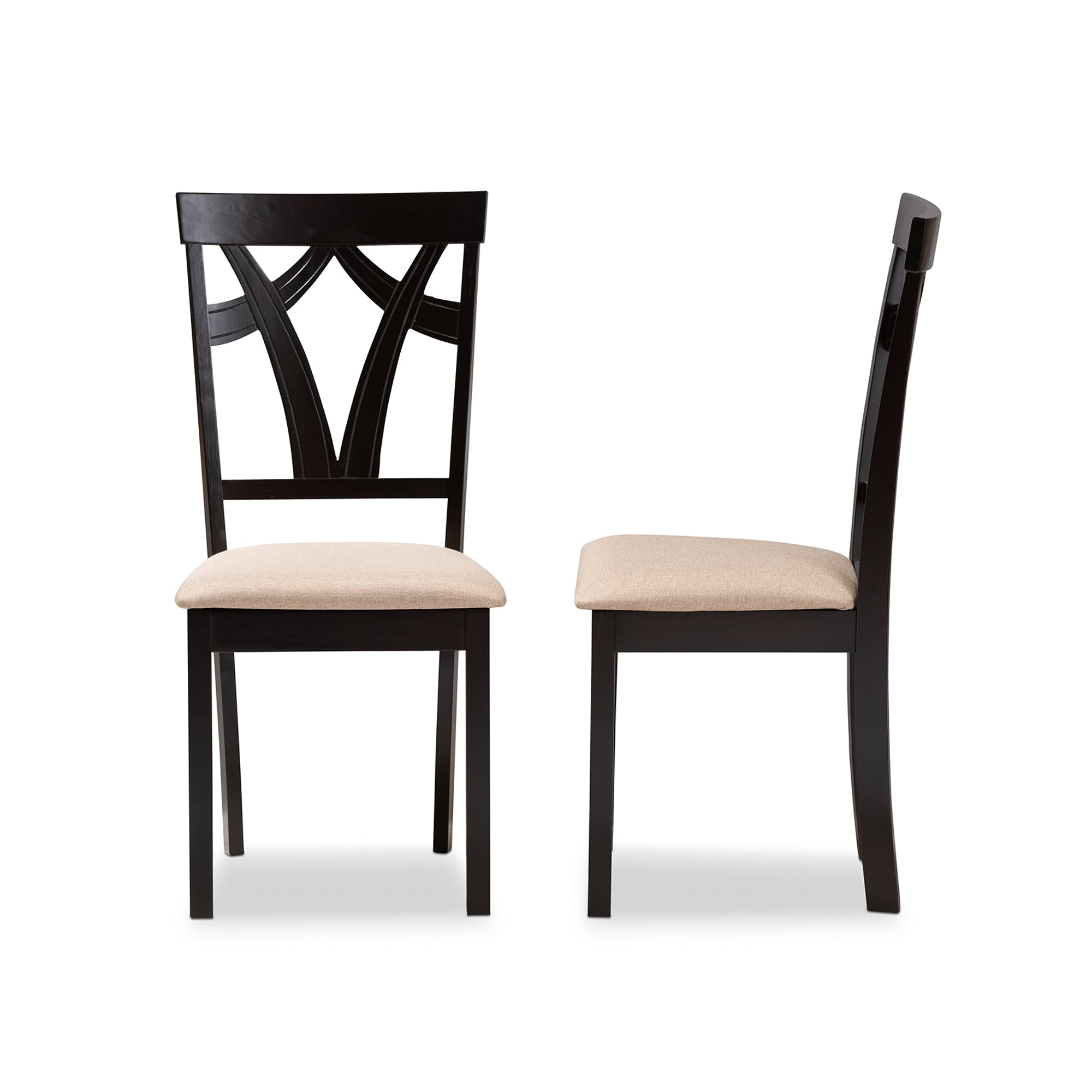 Baxton Studio Sylvia Modern and Contemporary Sand Fabric Upholstered and Espresso Brown Finished Dining Chair Set