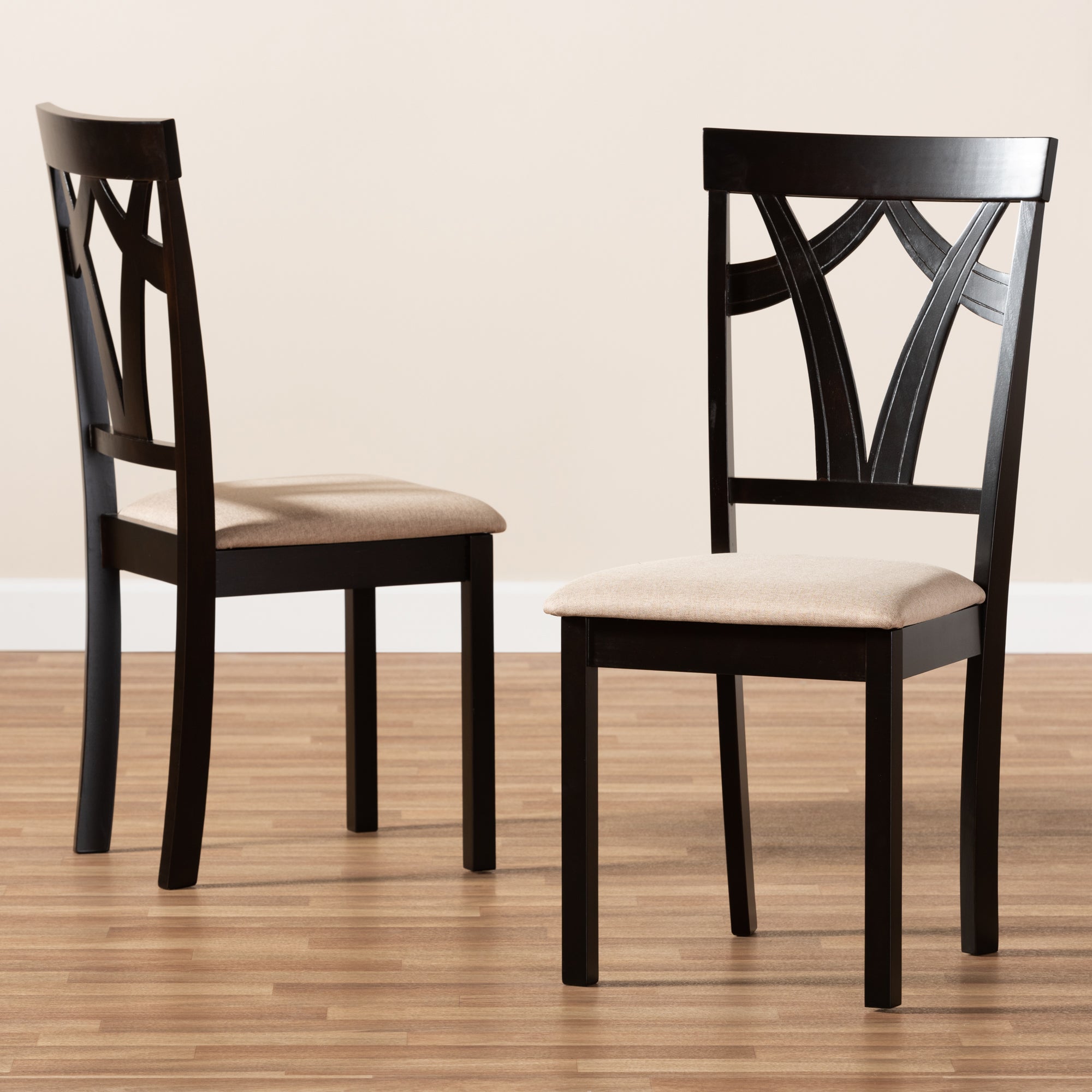 Baxton Studio Sylvia Modern and Contemporary Sand Fabric Upholstered and Espresso Brown Finished Dining Chair Set