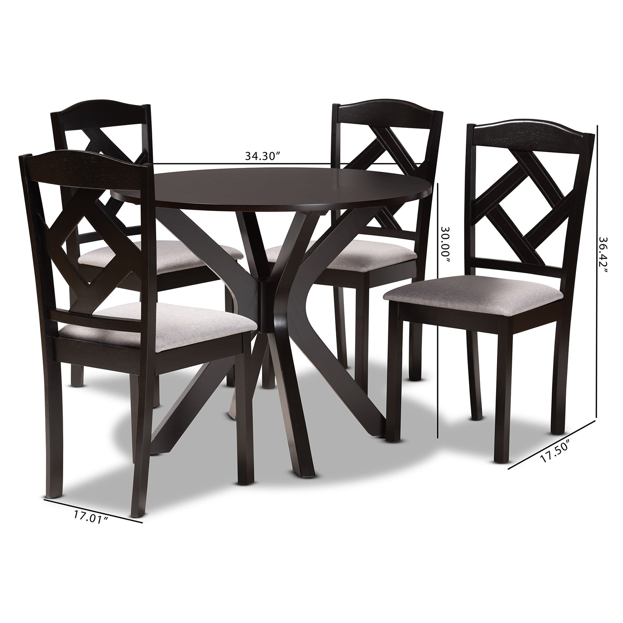 Baxton Studio Carlin Modern Transitional Grey Fabric Upholstered and Dark Brown Finished Wood 5-Piece Dining Set
