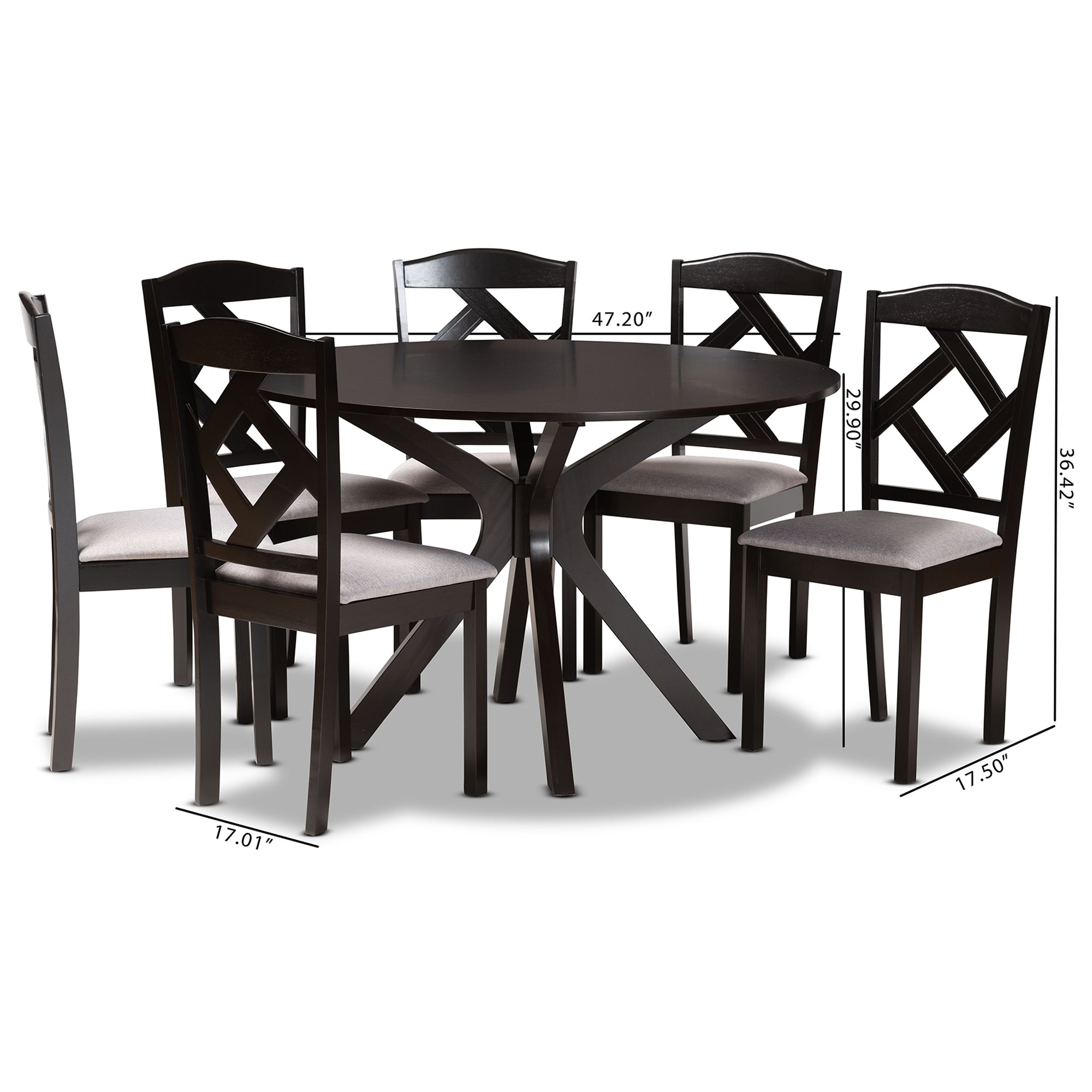 Baxton Studio Carlin Modern Transitional Grey Fabric Upholstered and Dark Brown Finished Wood 7-Piece Dining Set