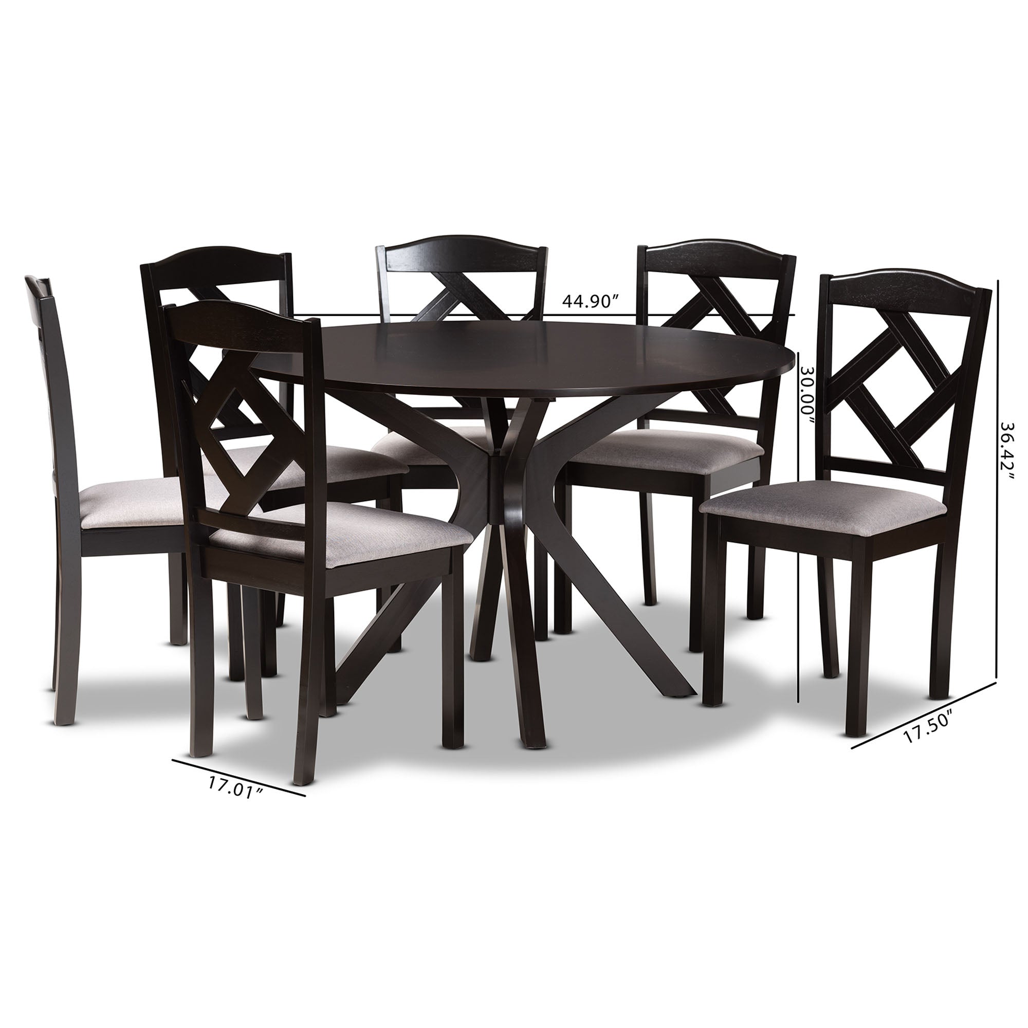 Baxton Studio Carlin Modern Transitional Grey Fabric Upholstered and Dark Brown Finished Wood 7-Piece Dining Set