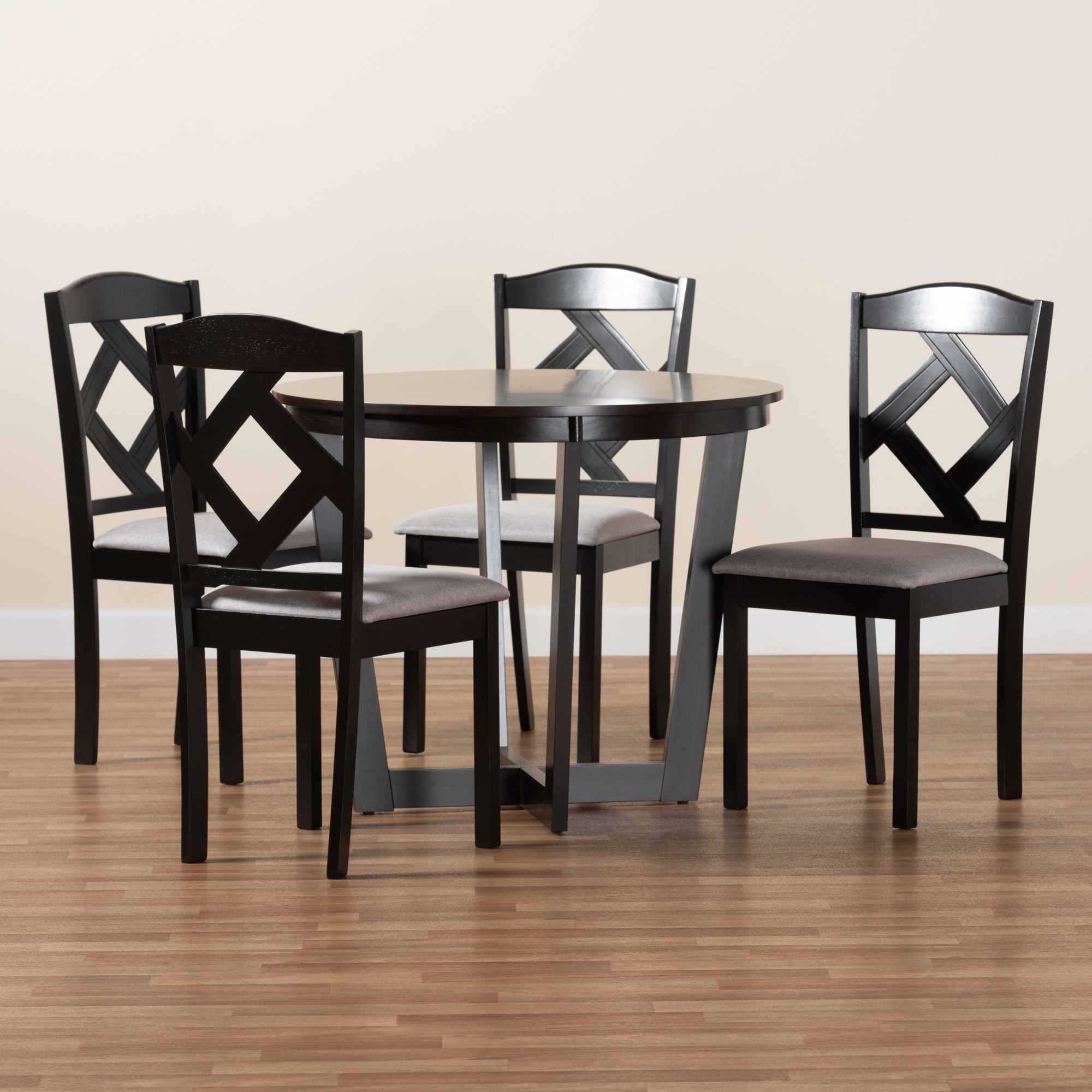 Baxton Studio Morigan Modern Transitional Grey Fabric Upholstered and Dark Brown Finished Wood 5-Piece Dining Set