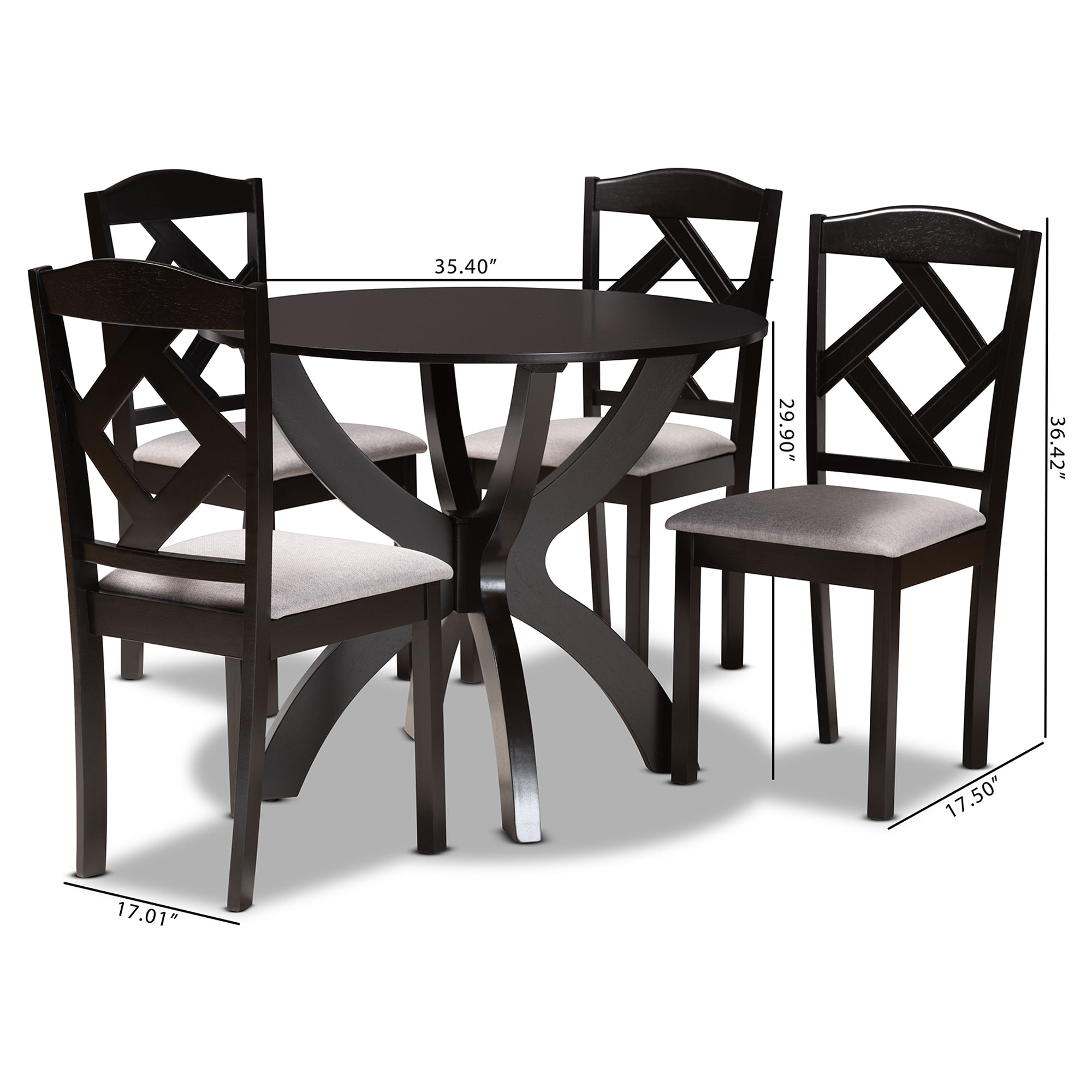 Baxton Studio Nesa Modern Transitional Grey Fabric Upholstered and Dark Brown Finished Wood 5-Piece Dining Set