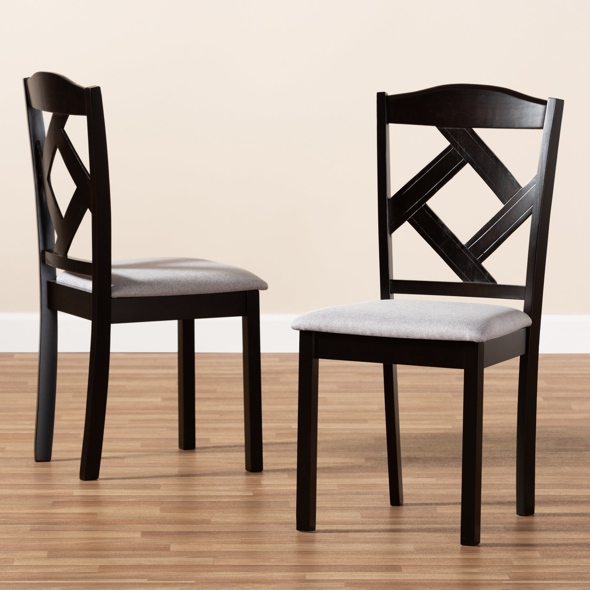 Baxton Studio Ruth Modern and Contemporary Grey Fabric Upholstered and Espresso Brown Finished Dining Chair Set