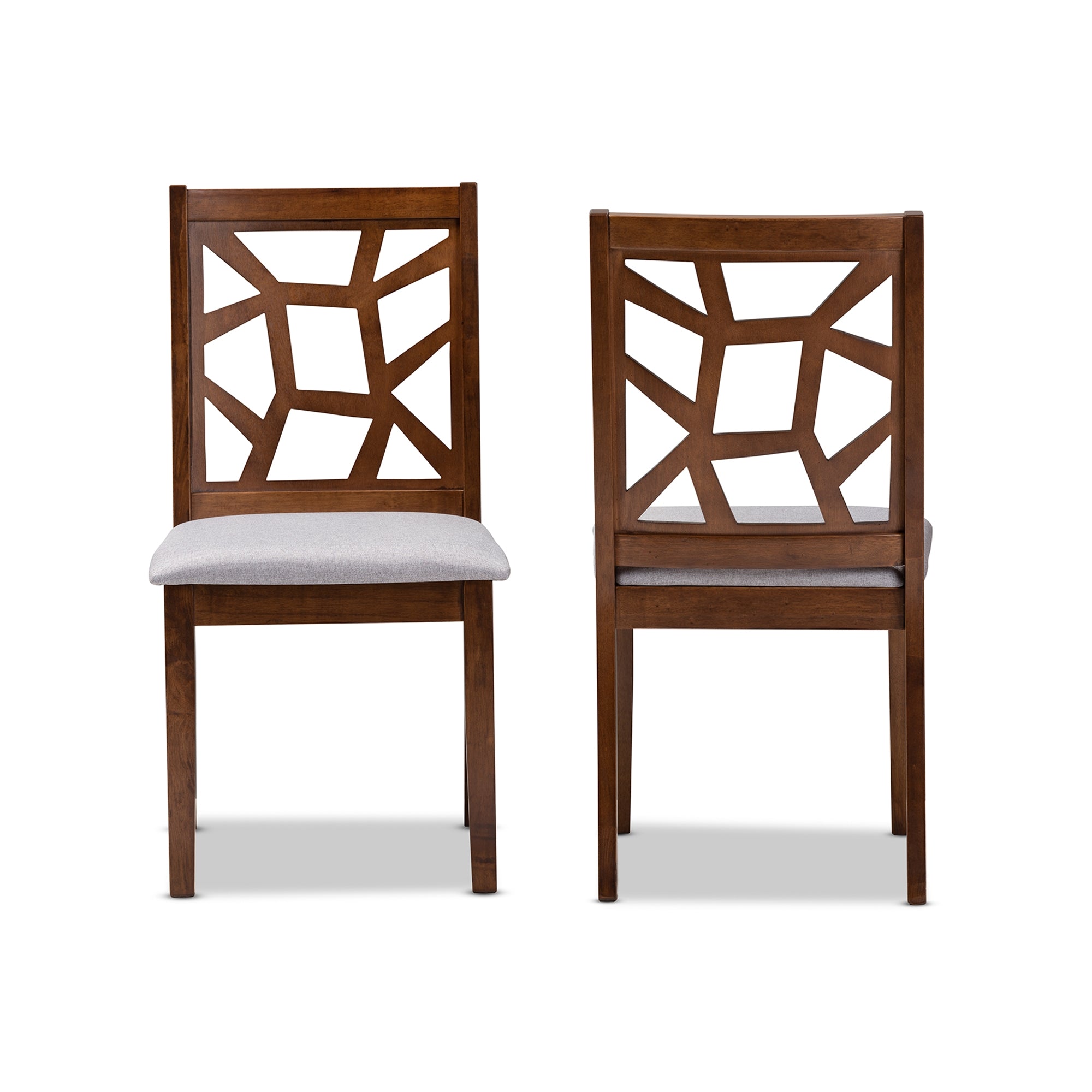 Baxton Studio Abilene Mid-Century Grey Fabric Upholstered and Walnut Brown Finished Dining Chair Set