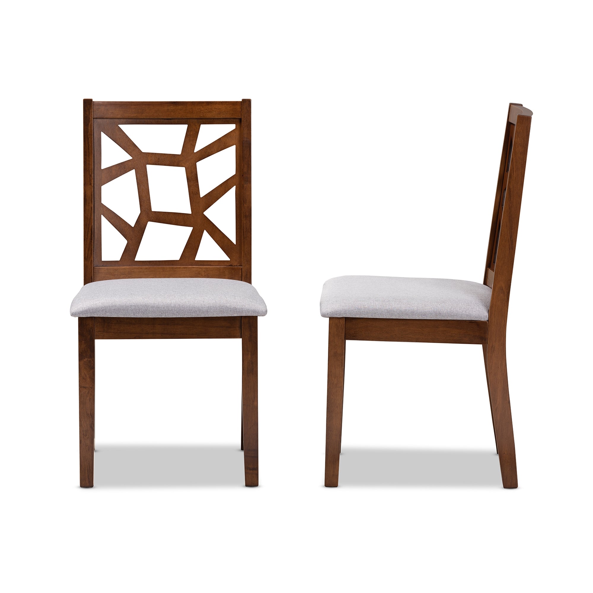 Baxton Studio Abilene Mid-Century Grey Fabric Upholstered and Walnut Brown Finished Dining Chair Set