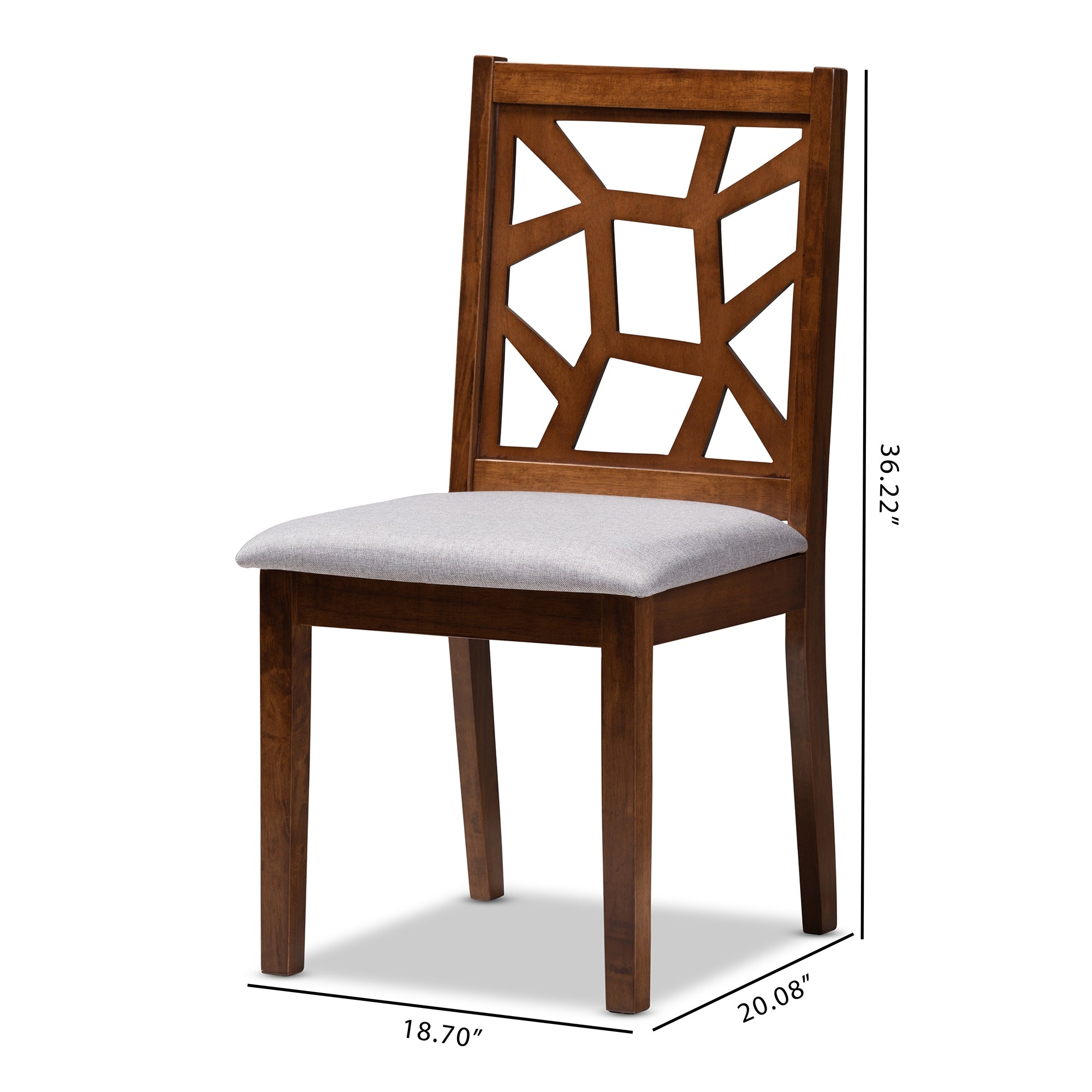Baxton Studio Abilene Mid-Century Grey Fabric Upholstered and Walnut Brown Finished Dining Chair Set