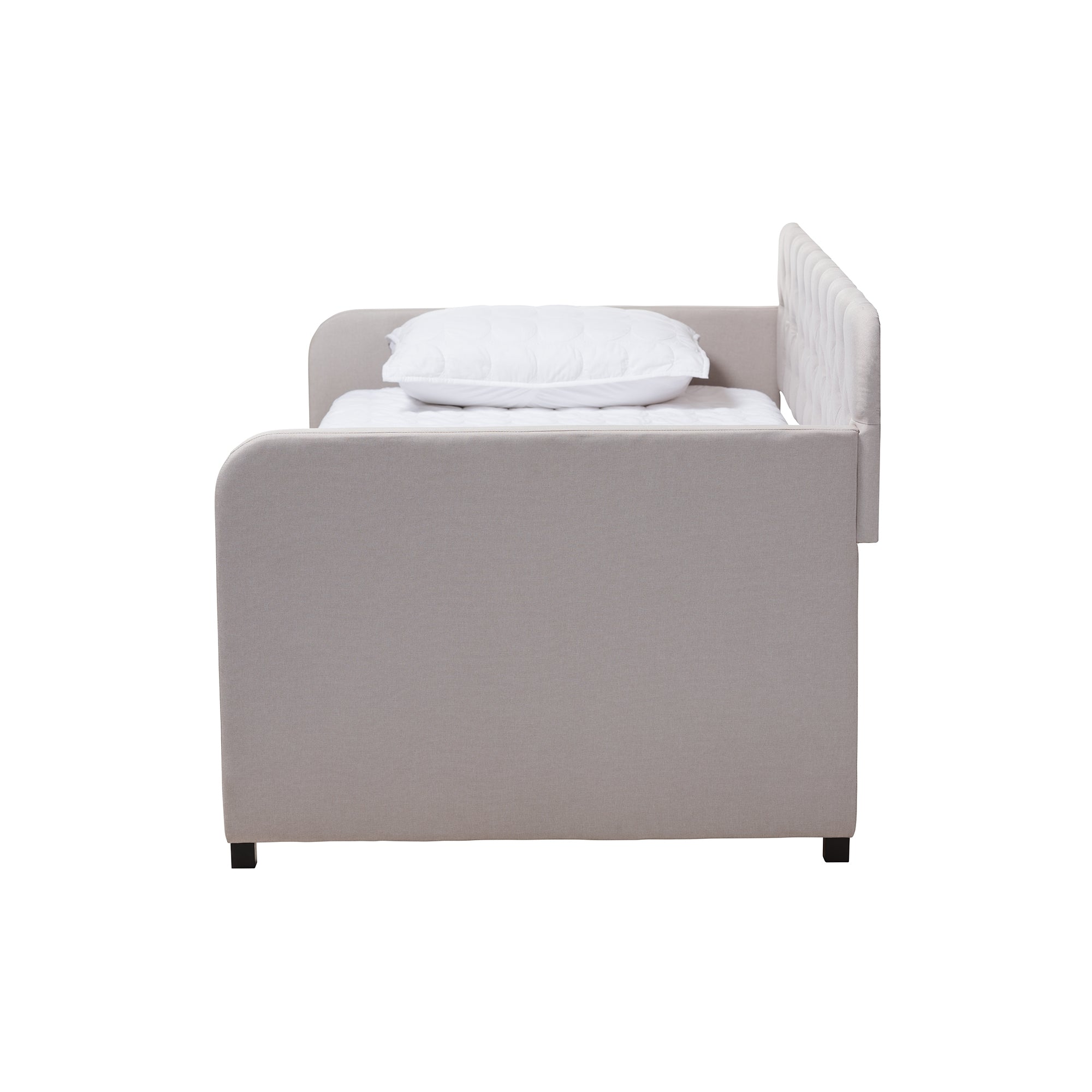 Baxton Studio Camelia Modern and Contemporary Beige Fabric Upholstered Button-Tufted Twin Size Sofa Daybed with Roll-Out Trundle Guest Bed