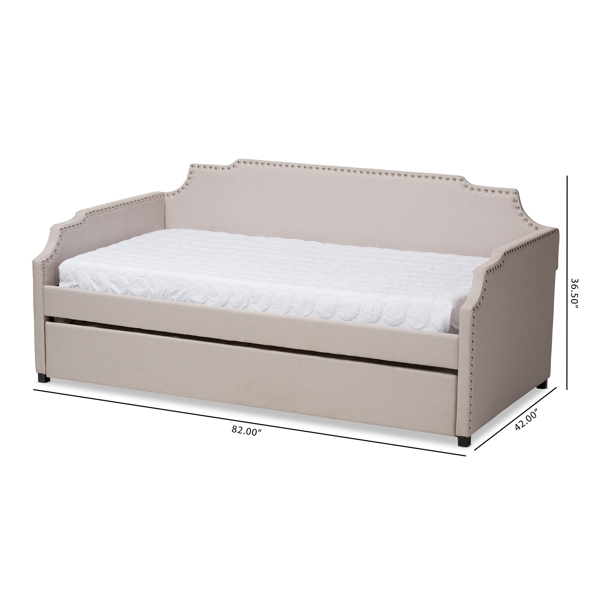 Baxton Studio Ally Modern and Contemporary Beige Fabric Upholstered Twin Size Sofa Daybed with Roll Out Trundle Guest Bed