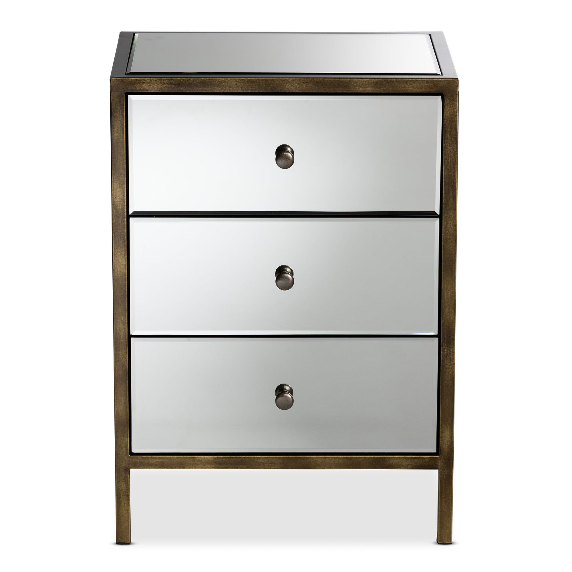 Baxton Studio Nouria Modern and Contemporary Hollywood Regency Glamour Style Mirrored 3-Drawer End Table