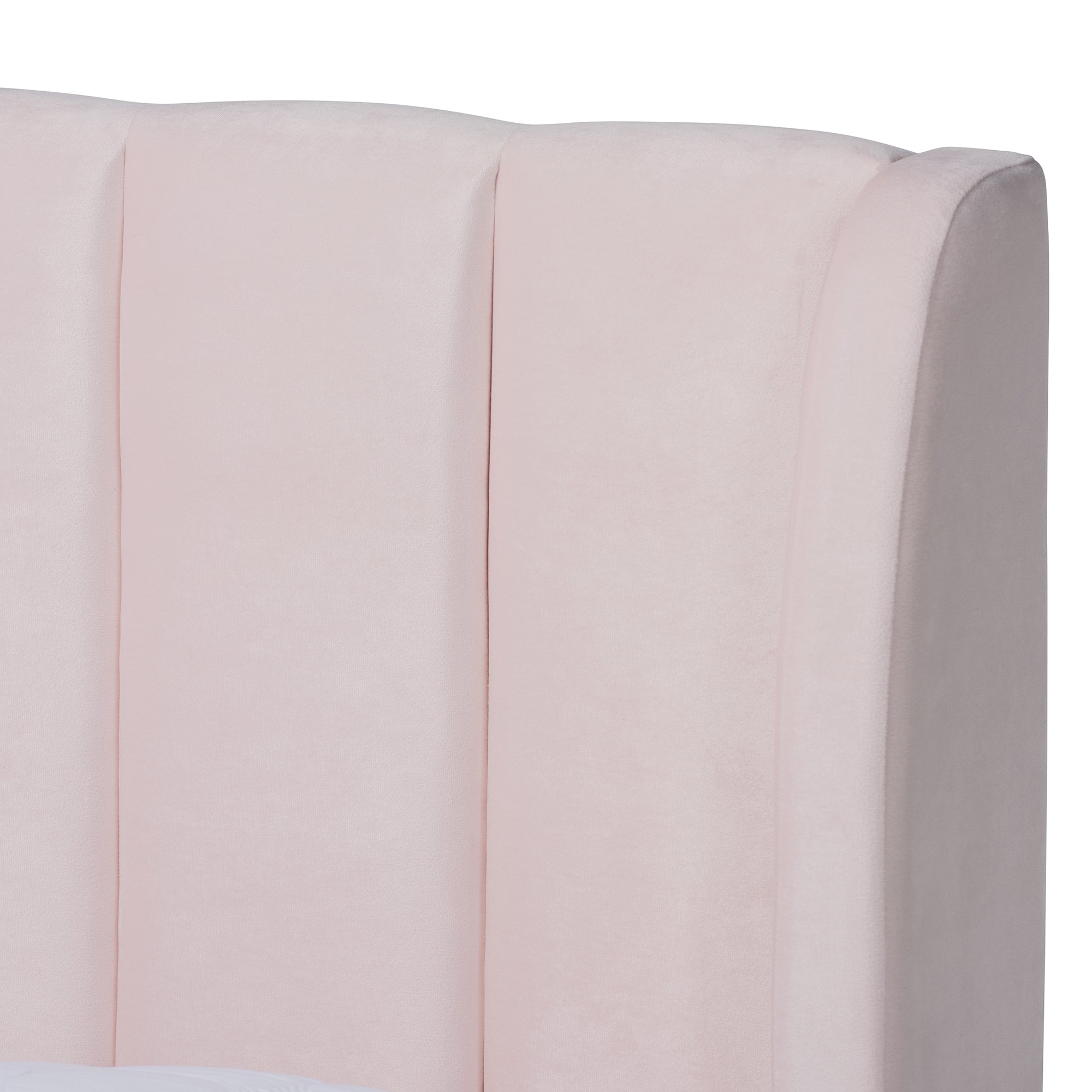 Baxton Studio Saverio Glam and Luxe Light Pink Velvet Fabric Upholstered Queen Size Platform Bed with Gold-Tone Legs
